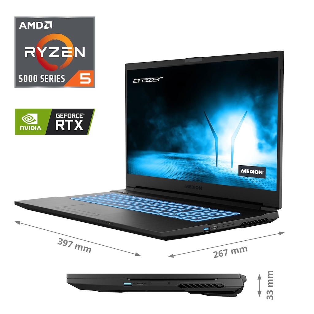 Medion® Gaming-Notebook »Defender P15 R5-5600H 43,94cm (P)«, 43,9 cm, / 17,3 Zoll, AMD, Ryzen 5, GeForce RTX 3050 Ti, 1000 GB SSD