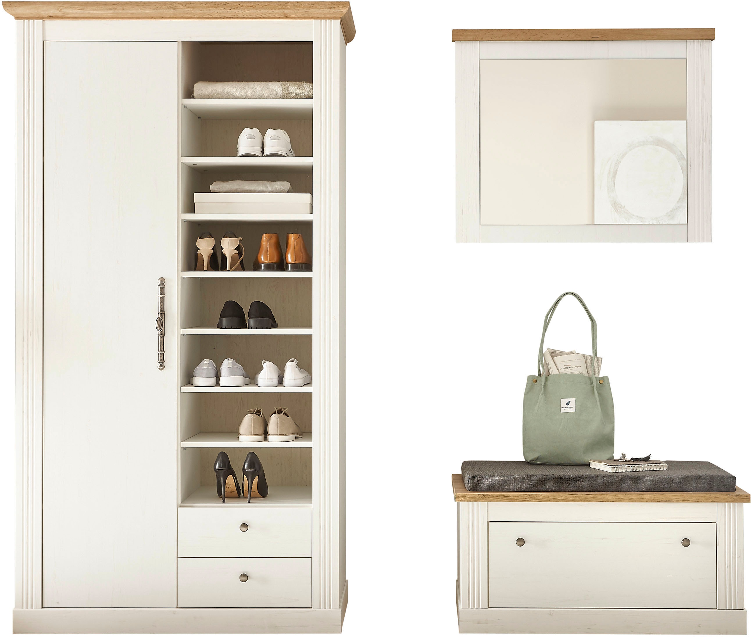 OTTO home Garderoben-Set "Westminster, Garderobe im Landhausstil, Komplettset mit viel Stauraum" 3 Stk. tlg.