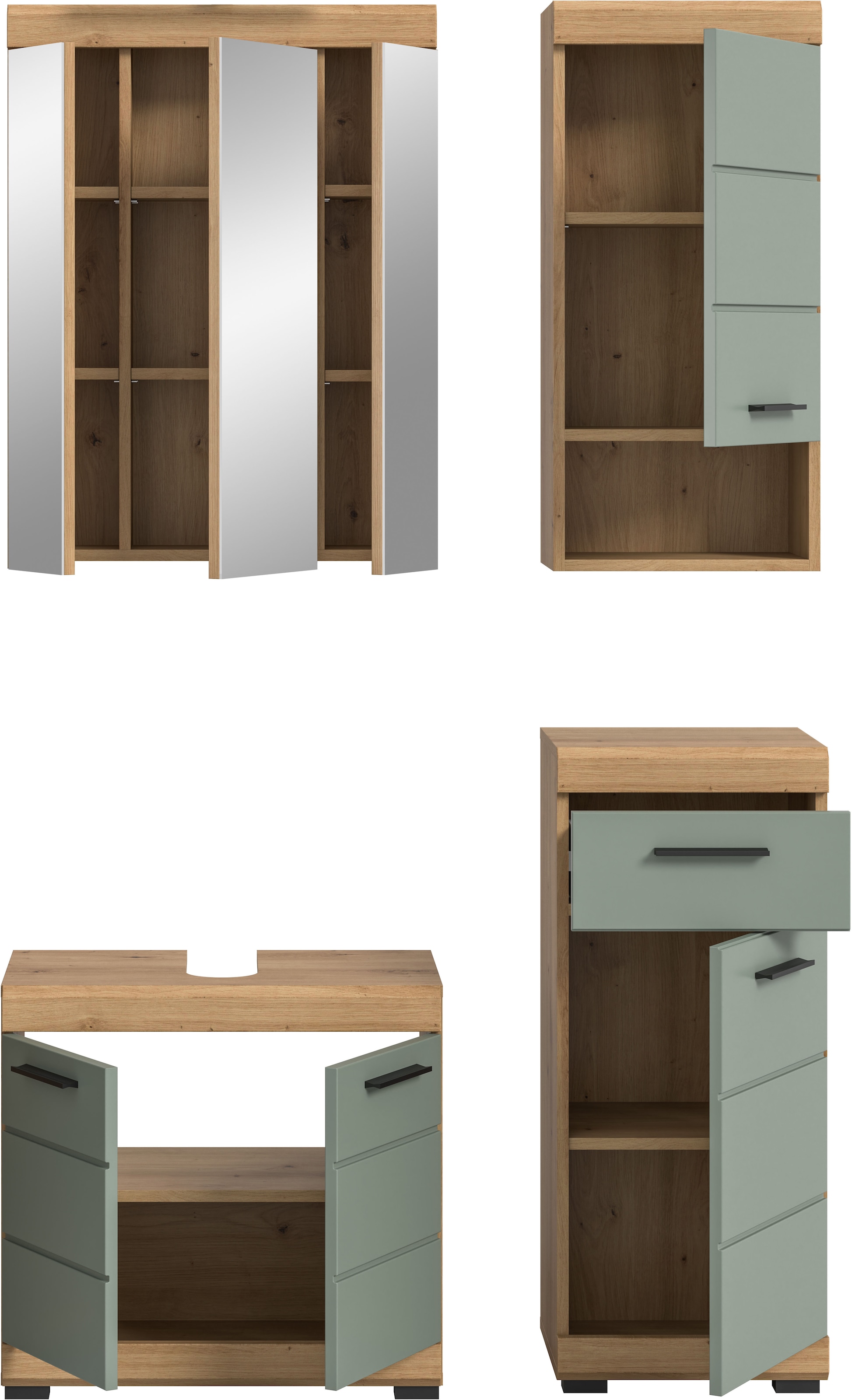 INOSIGN Badmöbel-Set »Siena, 4 teilig, bestehend aus:«, (Set), Waschbeckenunterschrank, Spiegelschrank, Unterschrank, Hängeschrank