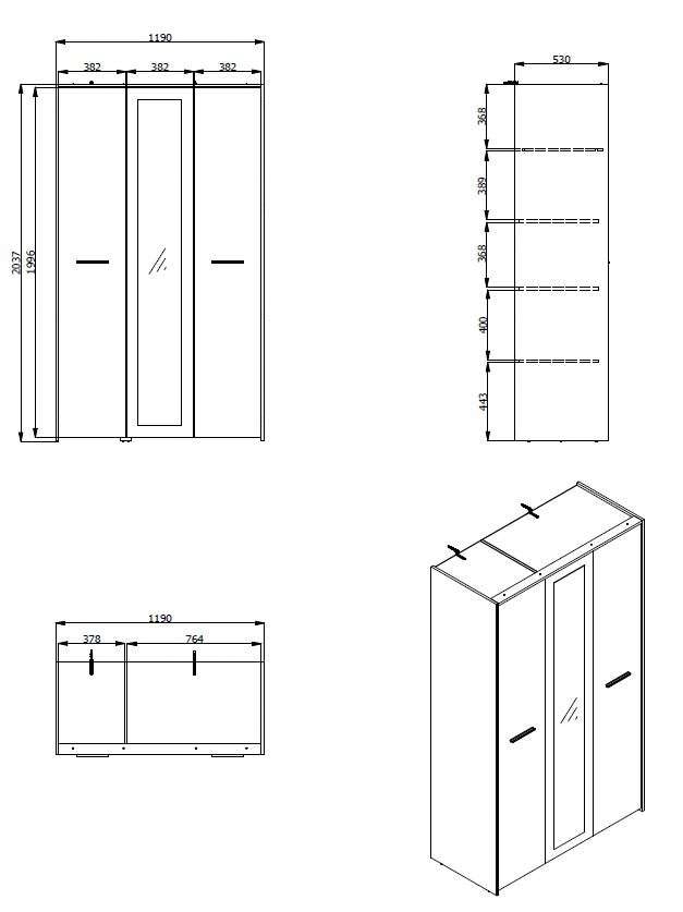 INOSIGN Kleiderschrank »Varadero, 2 moderne Farbkombinationen mit schwarzen Griffen«, mit 1 Spiegeltür, in den Breiten 119 und 157cm, FSC-zertifiziert