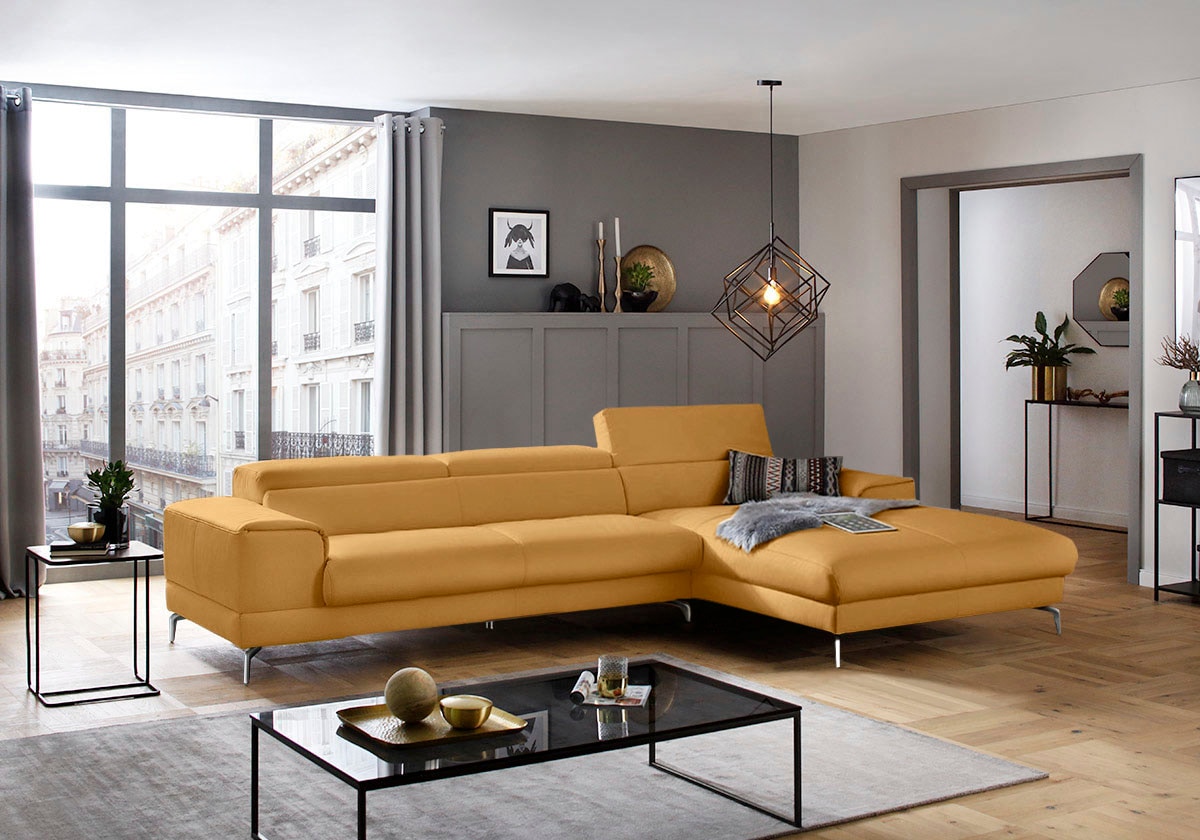 W.SCHILLIG Ecksofa "piedroo, Designsofa mit tollem Sitzkomfort, elegant und bequem, L-Form" Kopfteilverstellung, wahlweise mit Sitztiefenverstellung, Breite 343cm