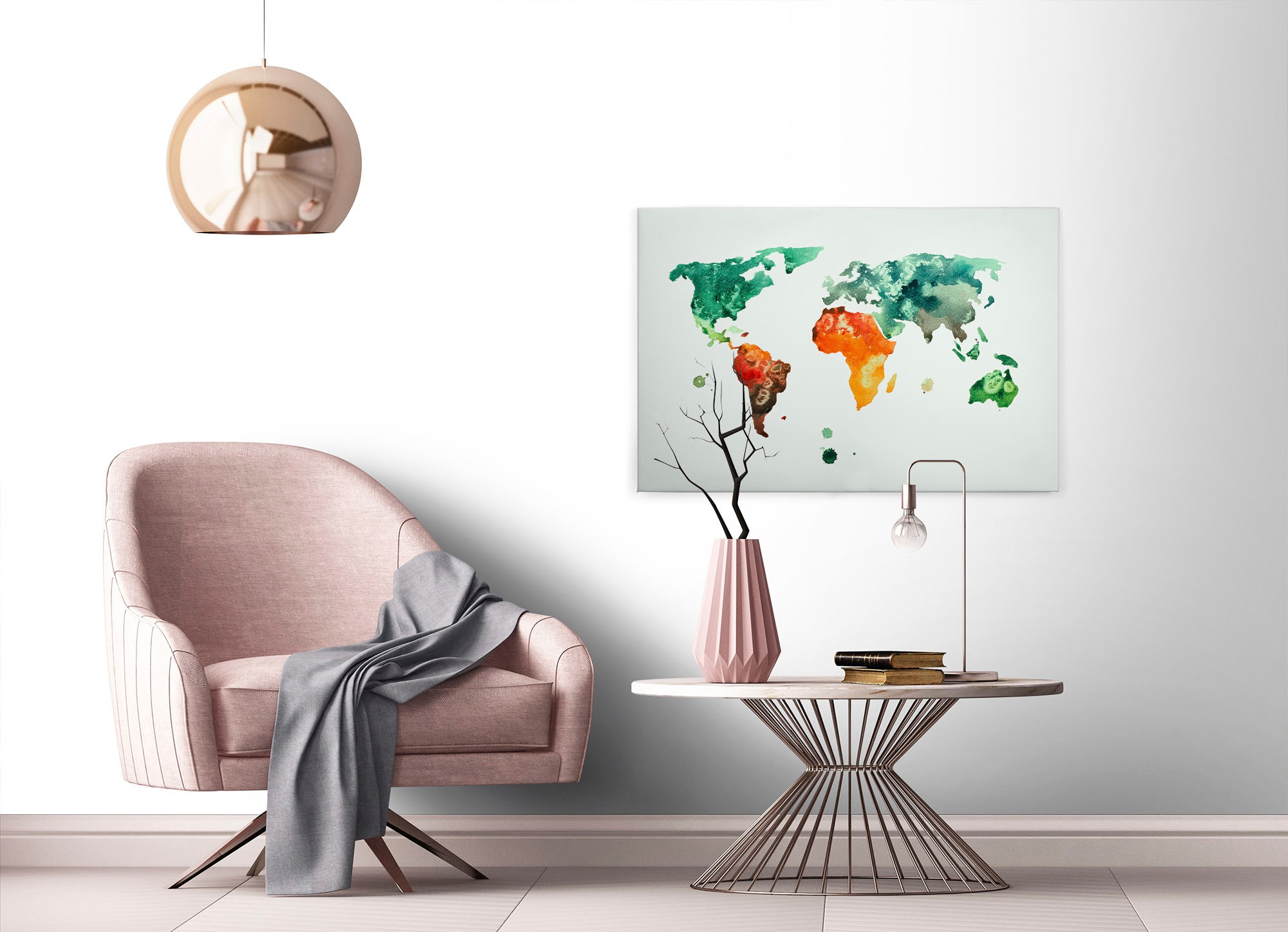 A.S. Création Leinwandbild »Colourful World 3«, Kunst-Weltkarte-Kinder, (1 St.), Atlas Weltkarte Bunt Aquarell Keilrahmen Leinwand-Bild Wohnzimmer Wand