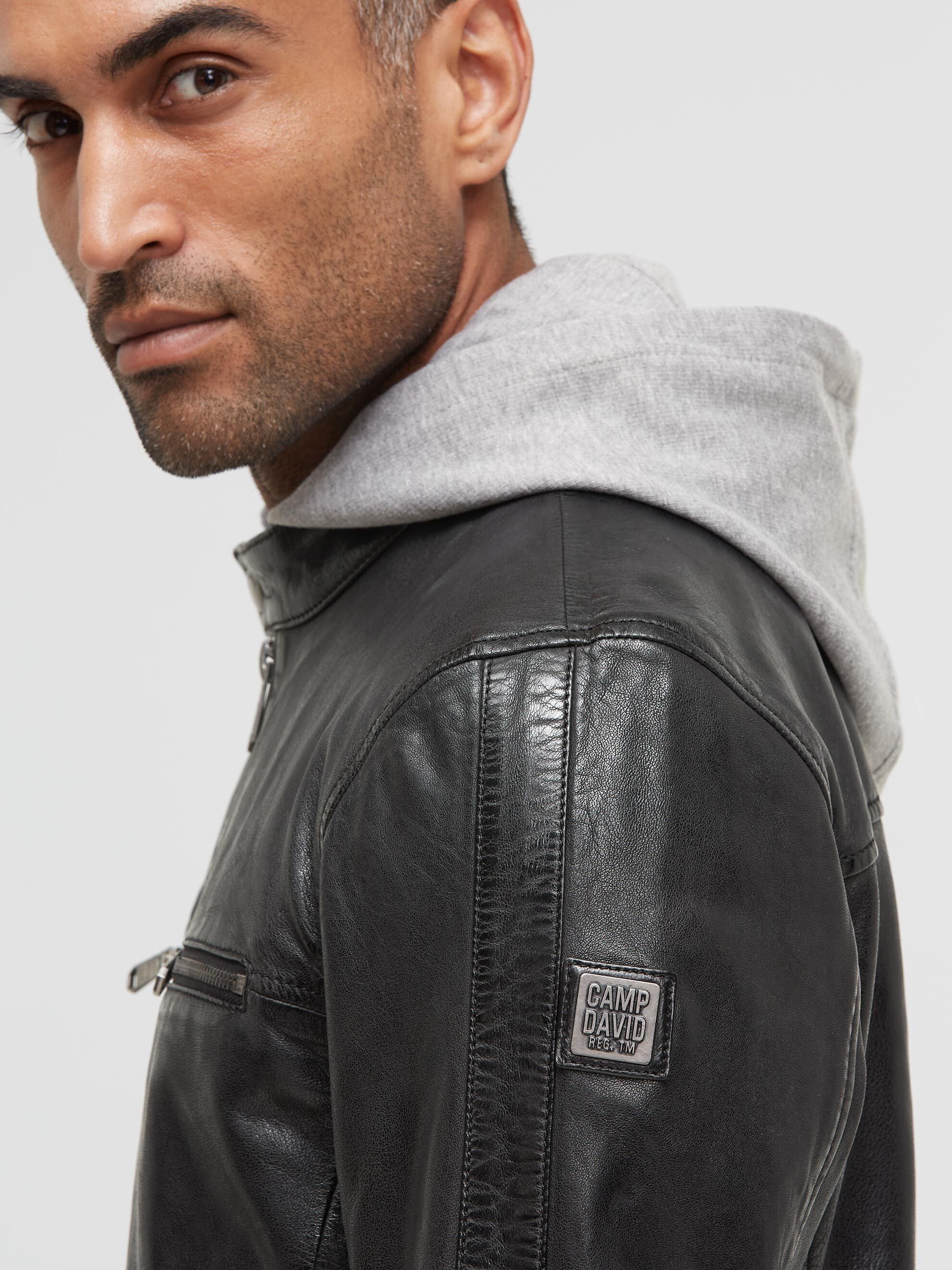 CAMP DAVID Lederjacke mit Kapuze mit weichem Lammleder