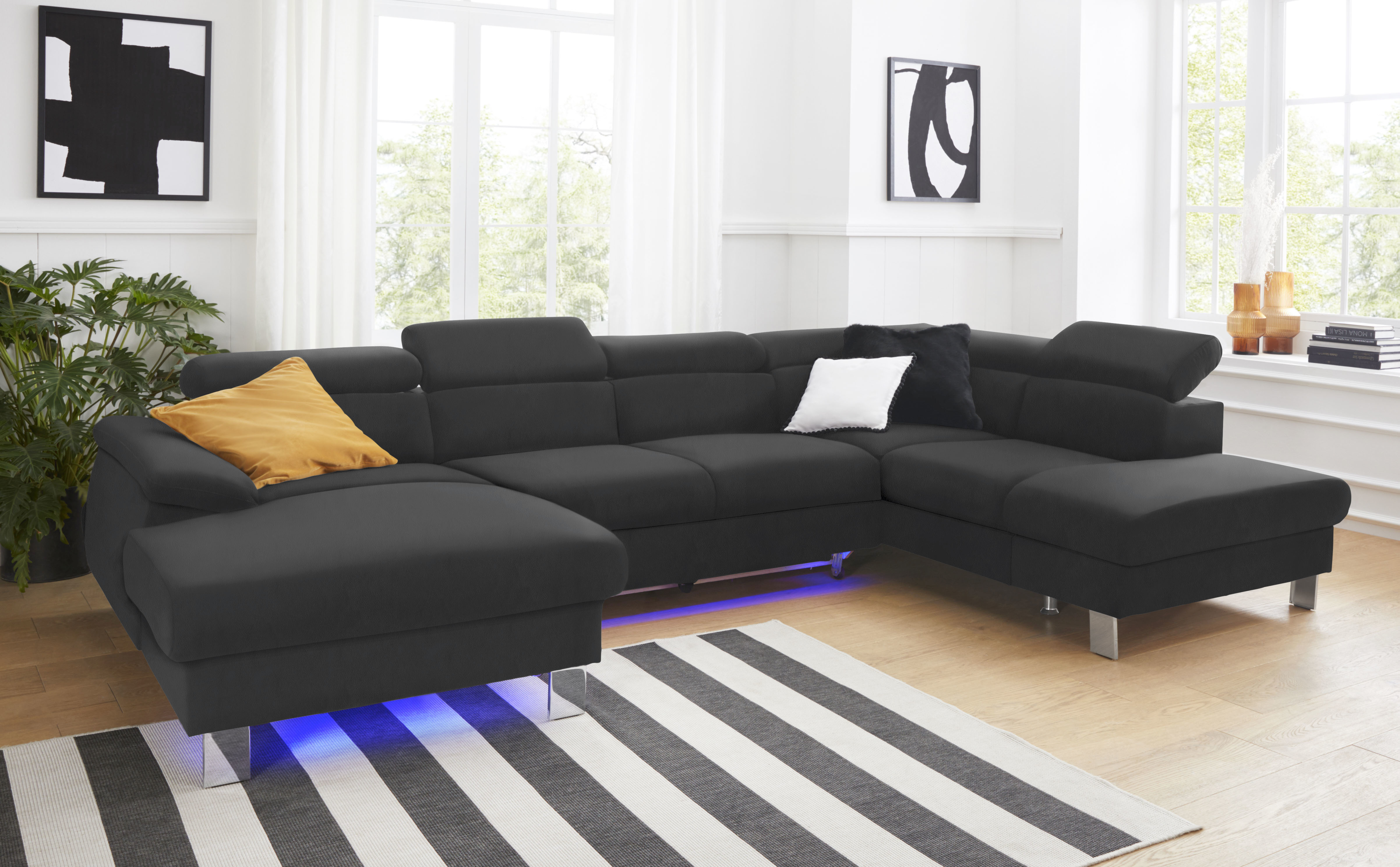 COTTA Wohnlandschaft "Komaris U-Form, B: 320 cm" mit Kopfteilverstellung, optional Schlaffunktion, Bettkasten & Licht