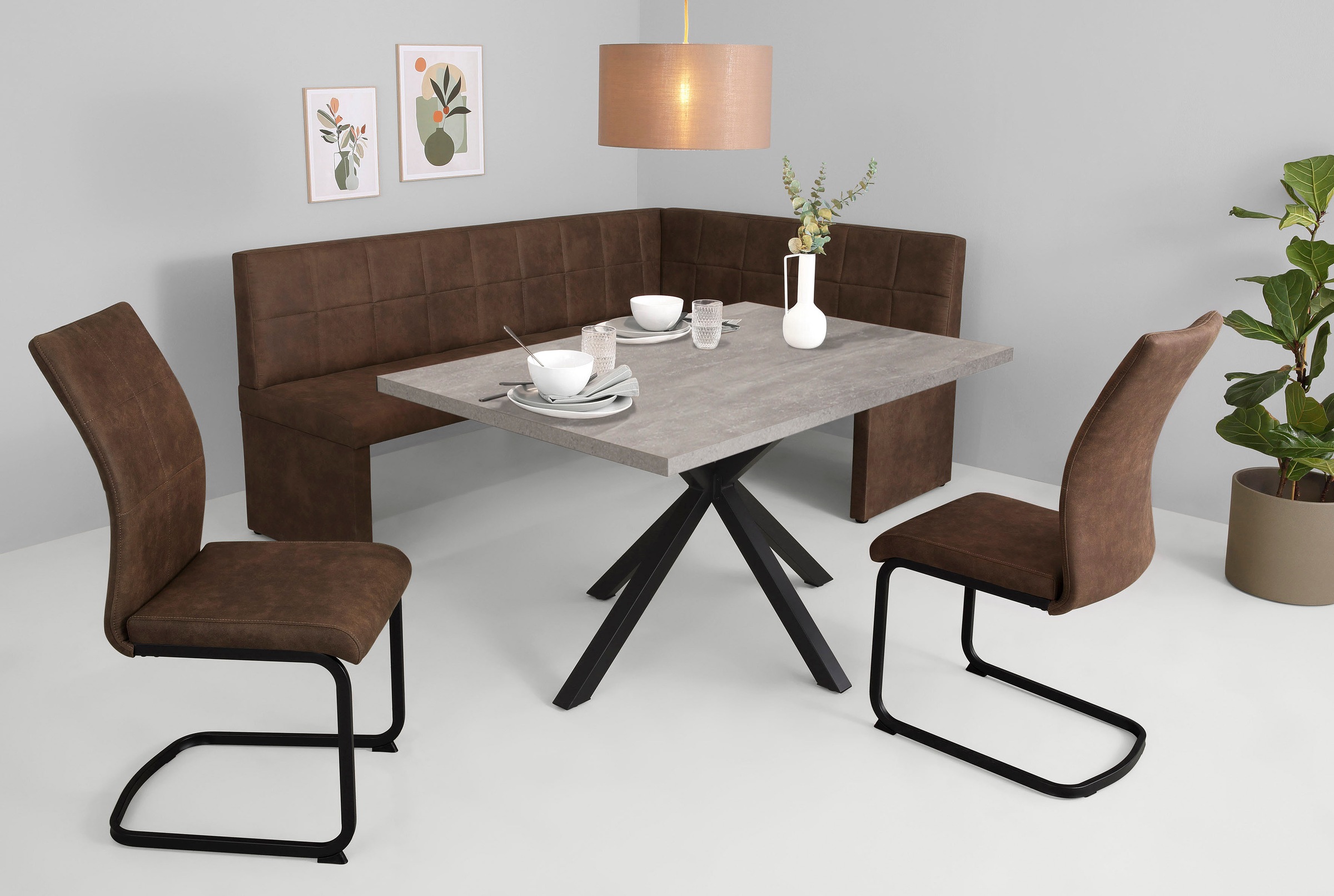 HELA "SPREE" 4 Stk. tlg. Esstisch 140x90 cm mit Dickkante, Microfaserbezug