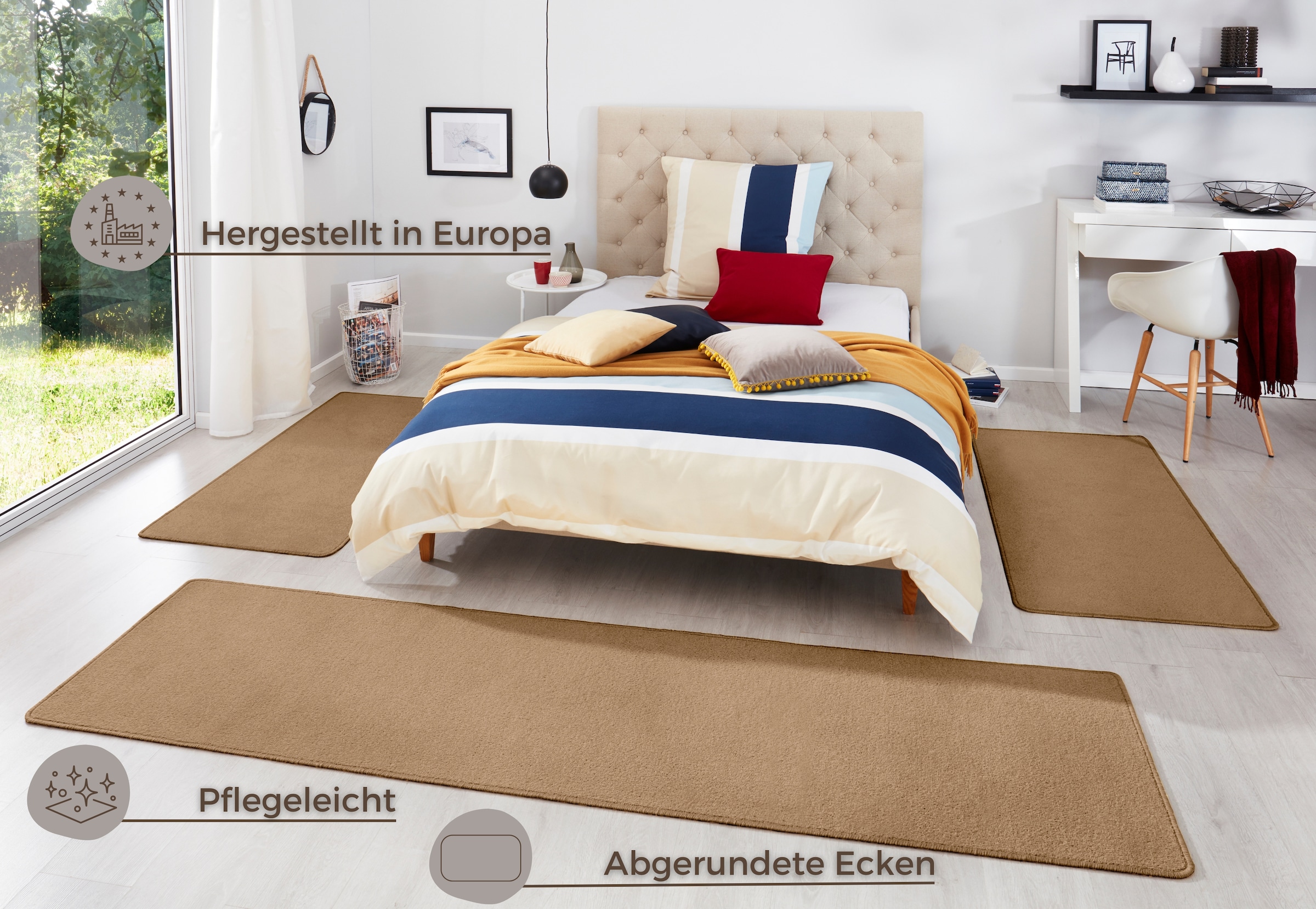 HANSE Home Bettumrandung »Fancy«, (3 tlg.), Unifarben, Bettvorleger, 3-teiliges Läufer-Set fürs Schlafzimmer