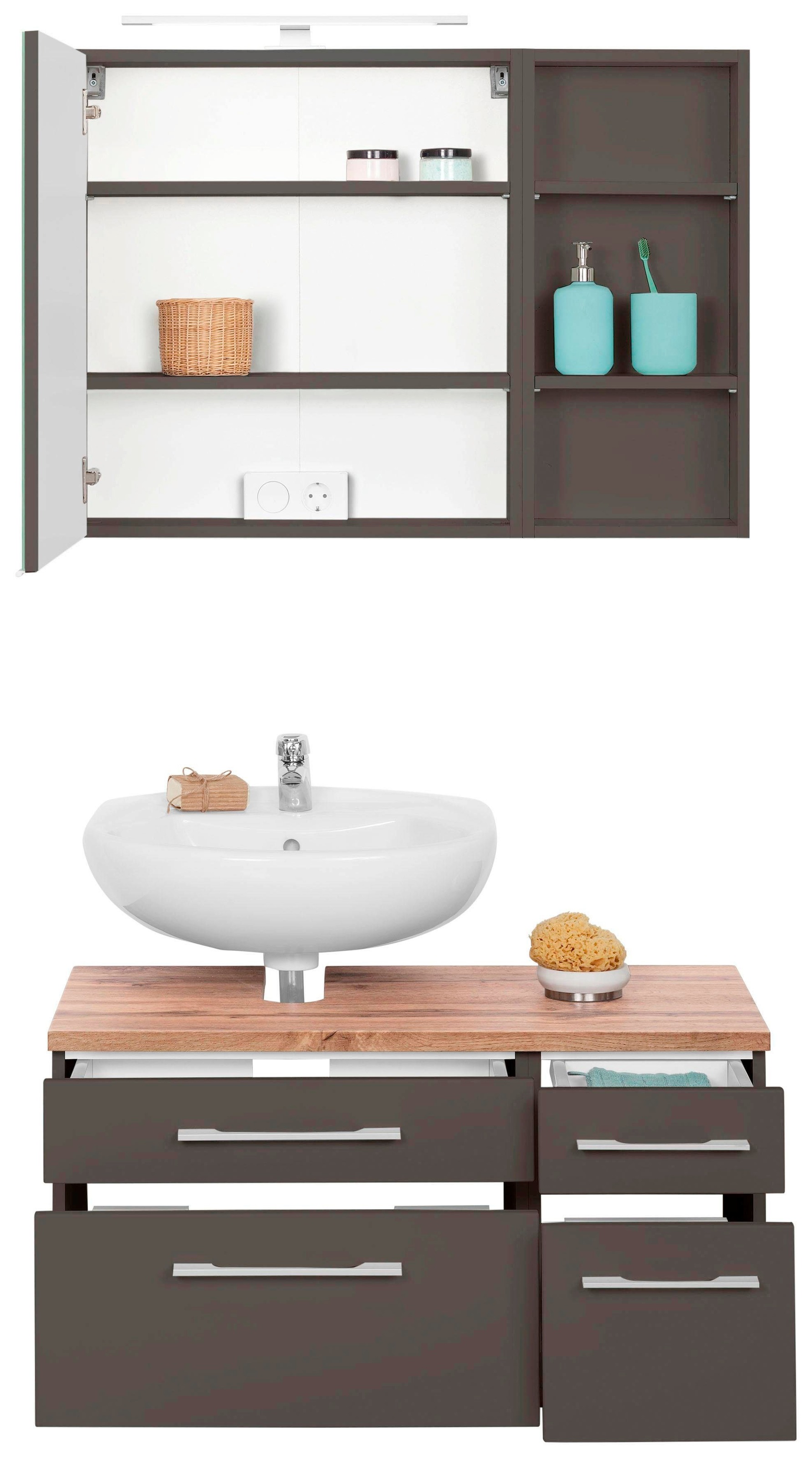 welltime Badmöbel-Set "Davos" 3 Stk. tlg. Spiegelschrank, Regal und Waschbe günstig online kaufen