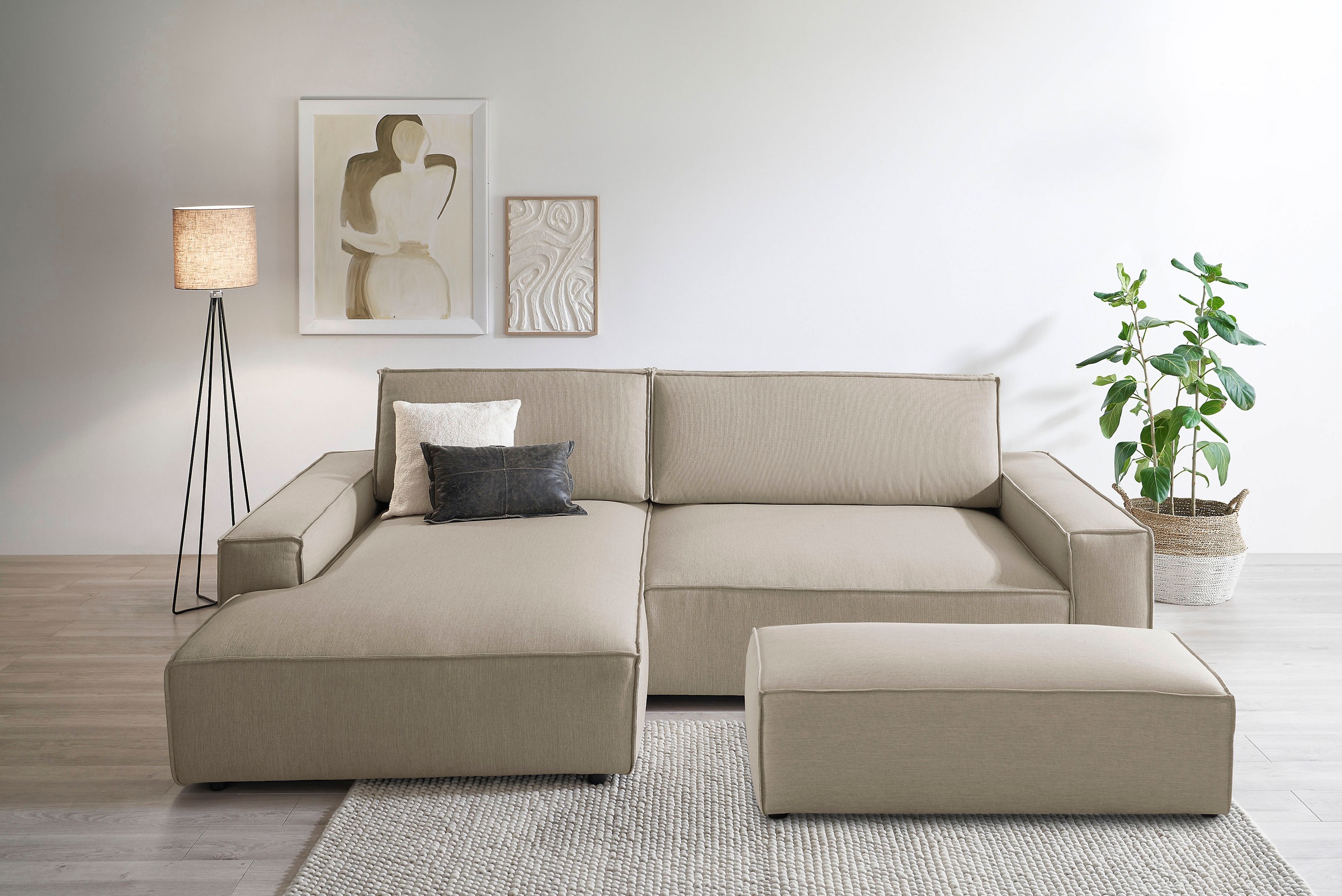 Home affaire Polsterecke »NEU: SHERWOOD XXL tief, L-Form mit Schlaffunktion, Big-Sofa mit Hocker«, (Set, 2 St.), stellbar zum Schlafsofa (Krokodilverbinder), Cord, Leinenoptik