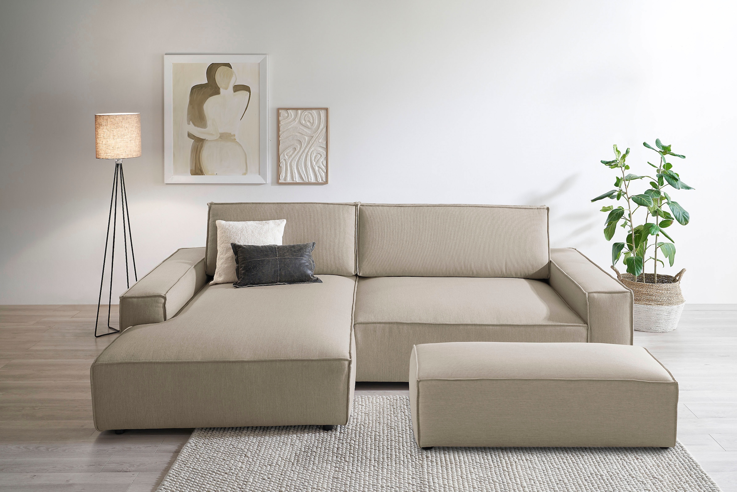 OTTO home Polsterecke "SHERWOOD XXL tief, L-Form, Schlaffunktion, Bigsofa, Cord, Leinenoptik" stellbar zum Schlafsofa (Krokodilverbinder), Cord, Leinenoptik