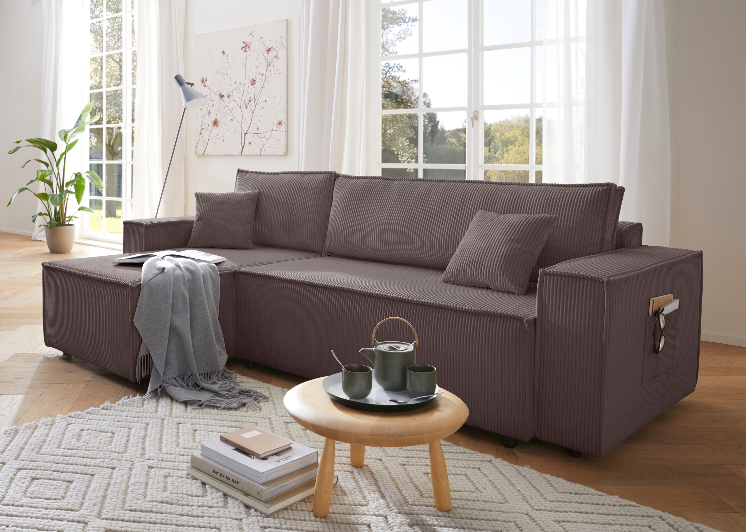 OTTO home Ecksofa "CASSI L-Form, 241cm - OTTO. Verlässliche Qualität." Schlaffunktion (133/200), Bettkasten, Cord, Unser Tiefpreis