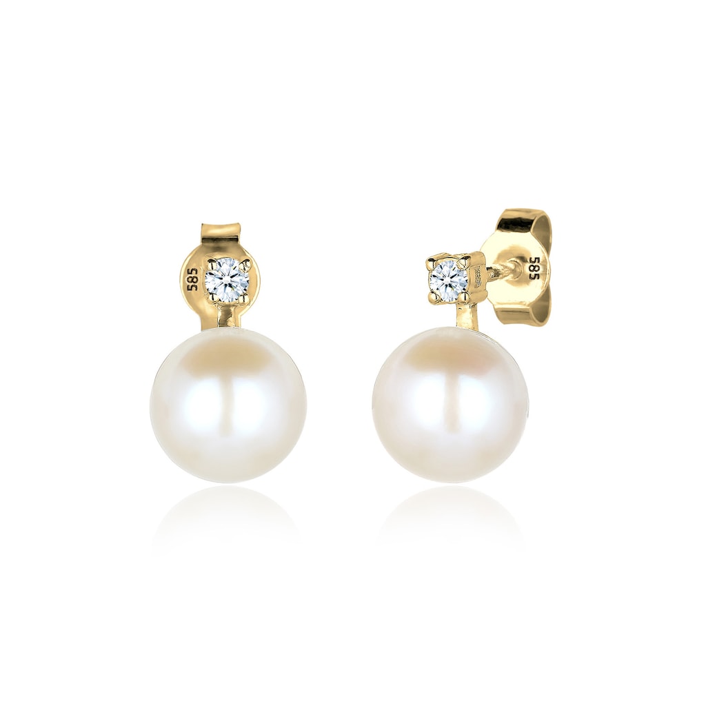 Elli DIAMONDS Paar Ohrstecker »Perle Elegant Diamant (0.06 ct.) 585 Gelbgold«