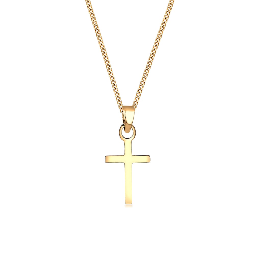 Elli Premium Kette mit Anhänger »Kreuz Konfirmation Kommunion Glaube 585 Gelbgold«