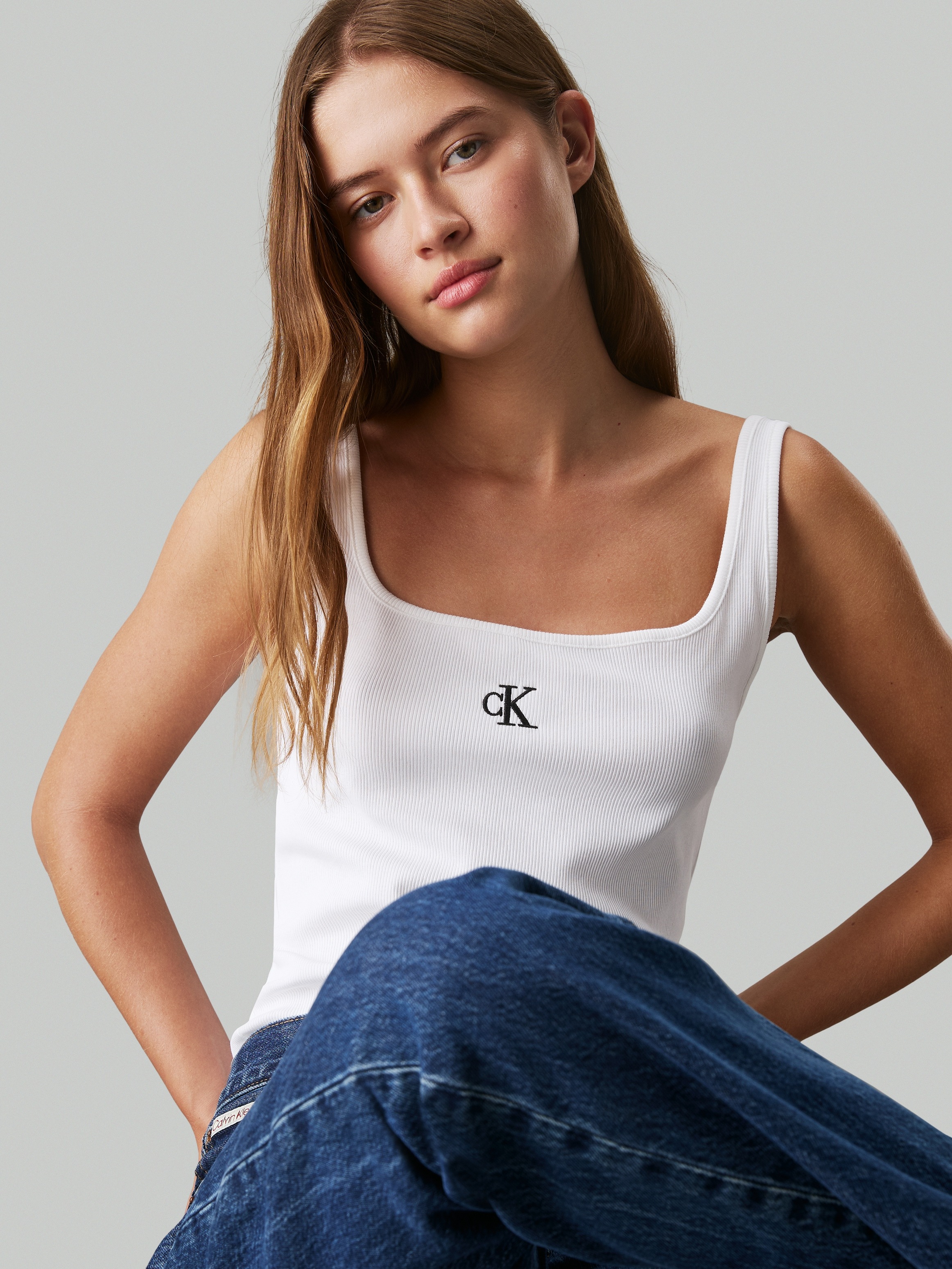 Thumbnail - Calvin Klein Jeans Tanktop "CK RIB TANK TOP" mit eckigem Ausschnitt