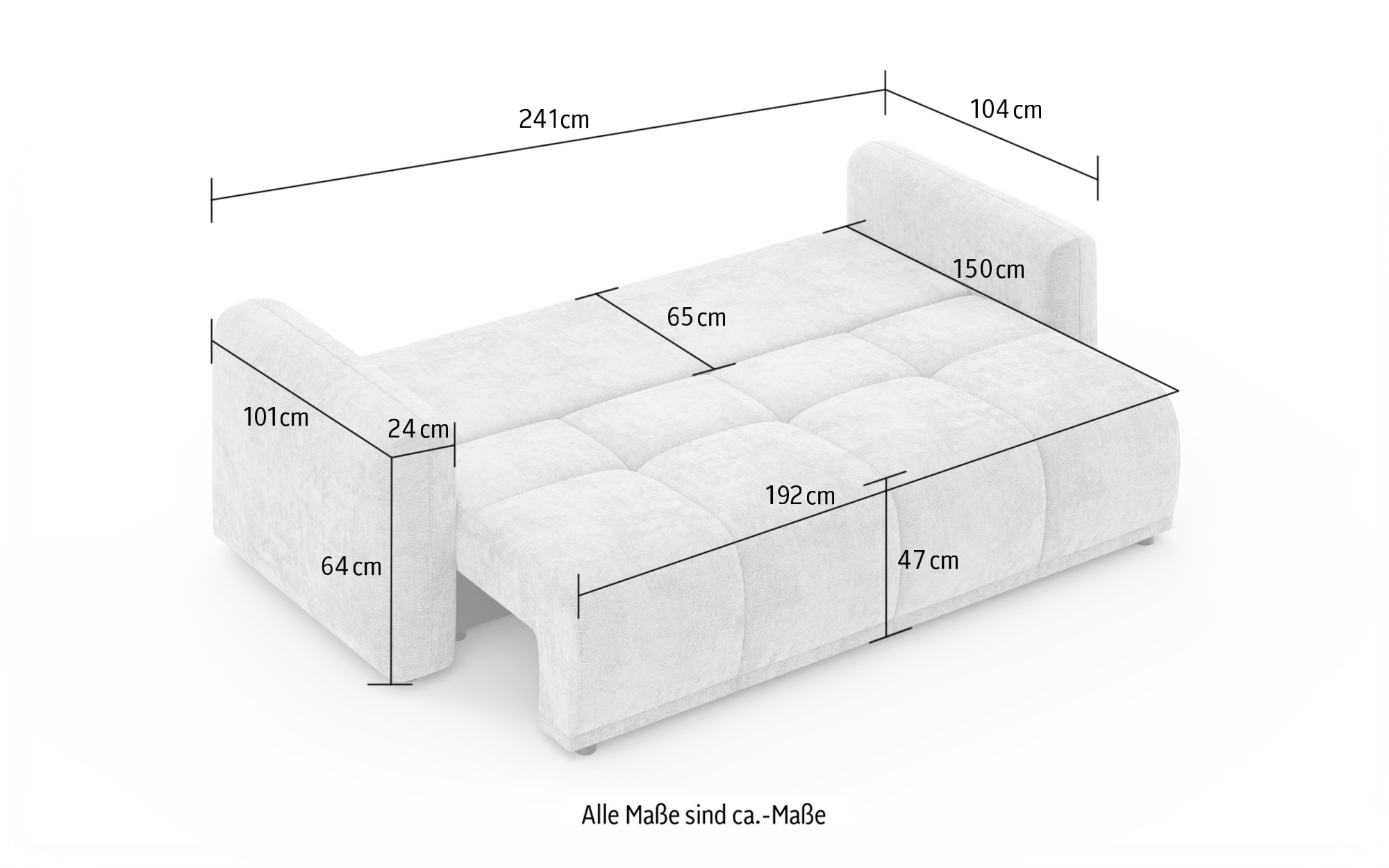 OTTO home 3-Sitzer »LOXXA Schlafsofa mit Bettkasten, komfortables Sitzgefühl, Breite 241cm« Liegefläche 150x192cm, inklusive Rückenkissen, moderne Steppung