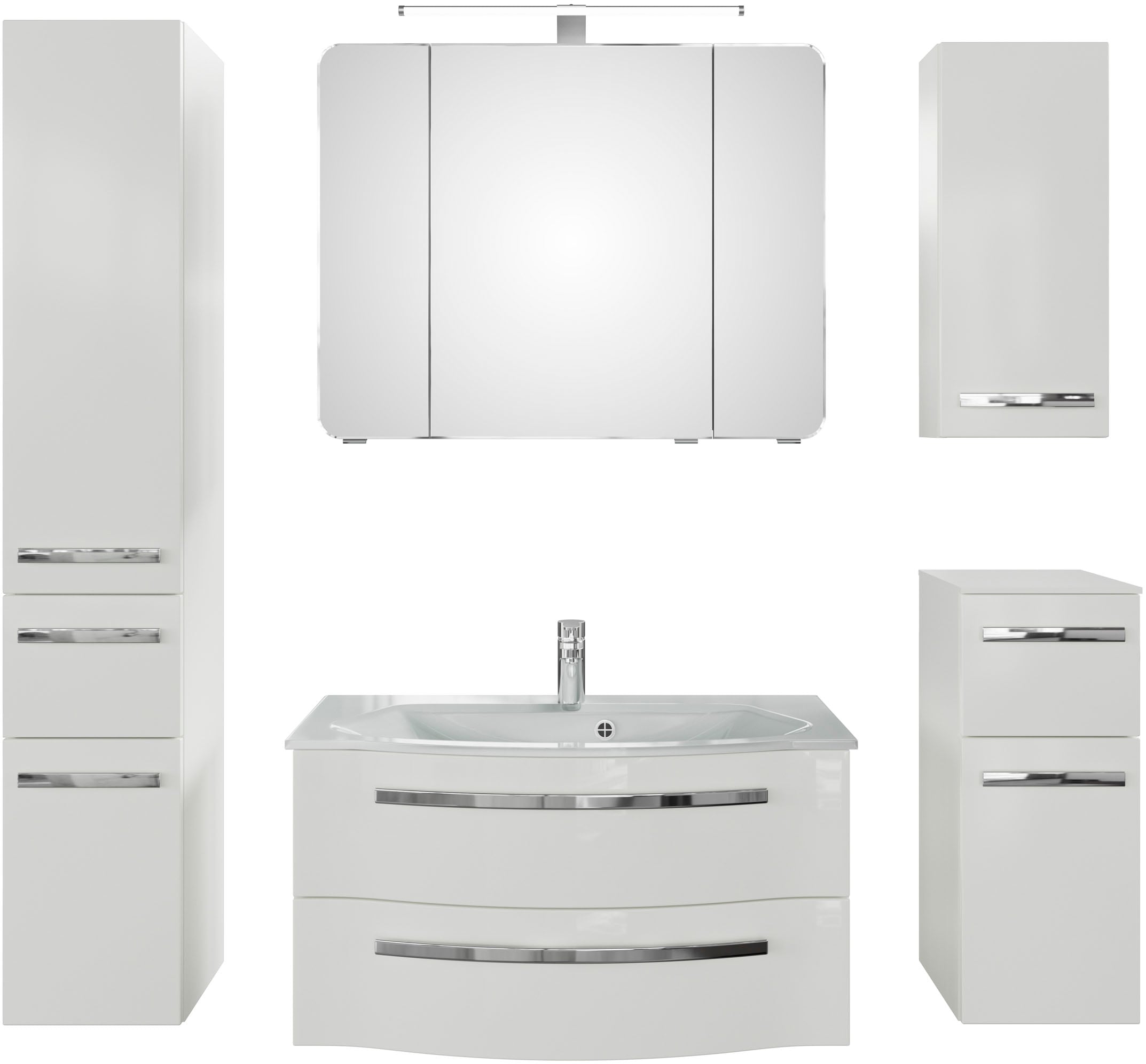 Saphir Badmöbel-Set "Serie 4005, vormontiert, Glaswaschbecken, Spiegelschra günstig online kaufen