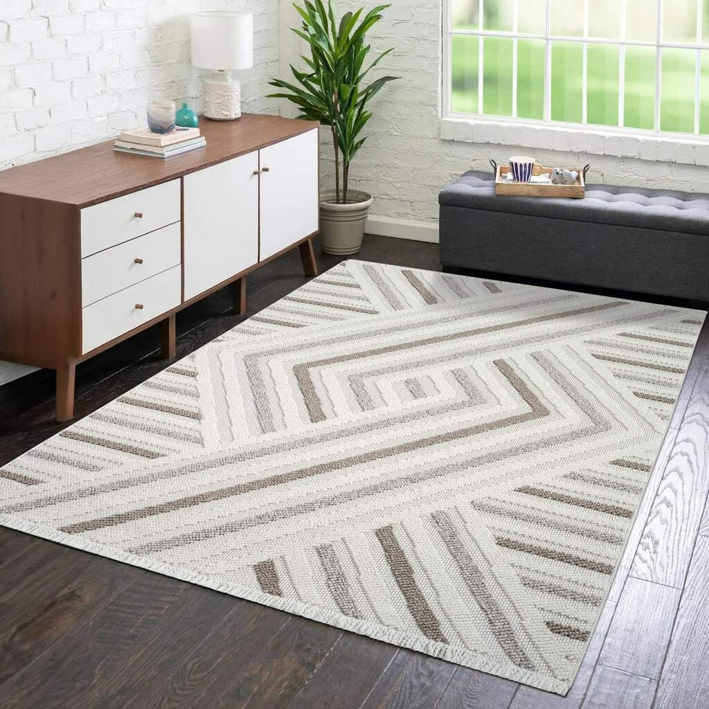 Carpet City Teppich »LINDO 7590«, rechteckig, Kurzflor, Hochtief-Muster/ 3D-Effekt, Fransen, Boho-Stil, Wohnzimmer