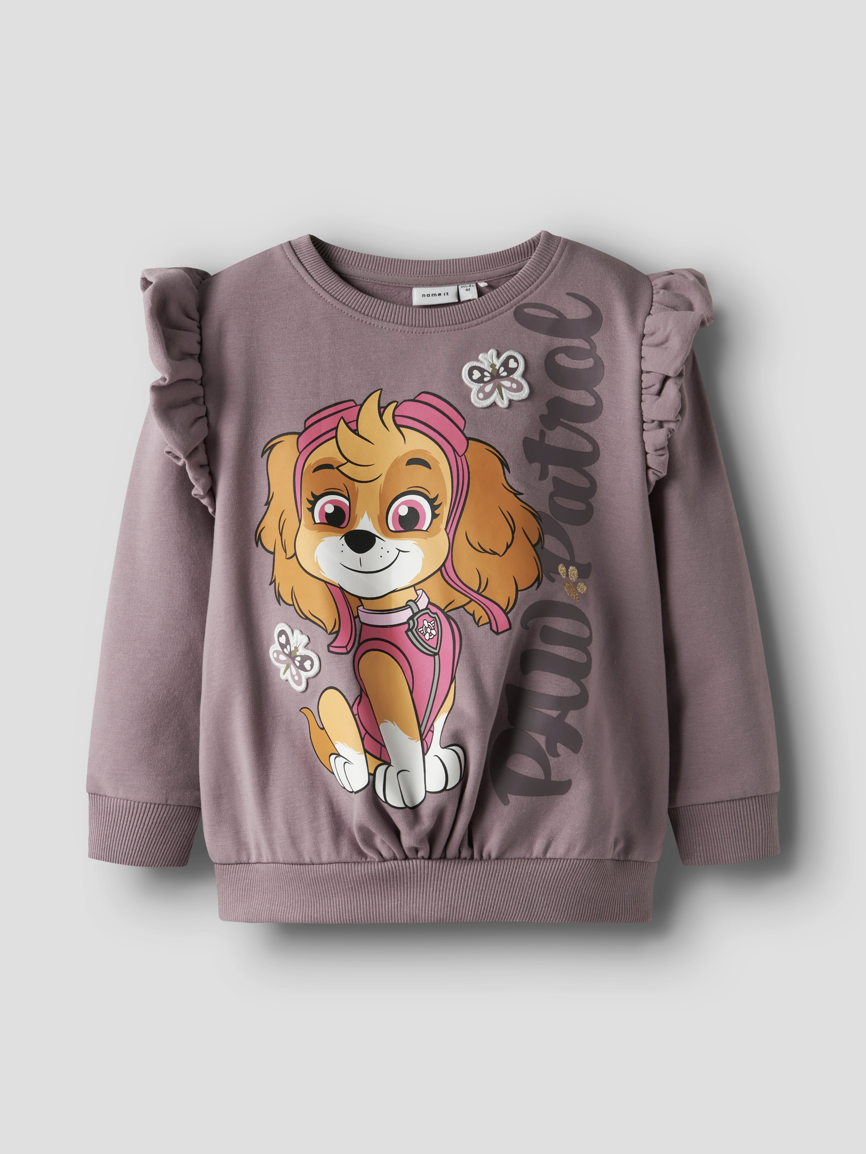 NAME IT Mädchen Sweatshirt "NMFSANNA PAW SWEAT BRU NOOS CPLG"toadstool (blank), Gr. 122, bedruckt, angeraute Sweatware, Obermaterial: 95% Baumwolle,