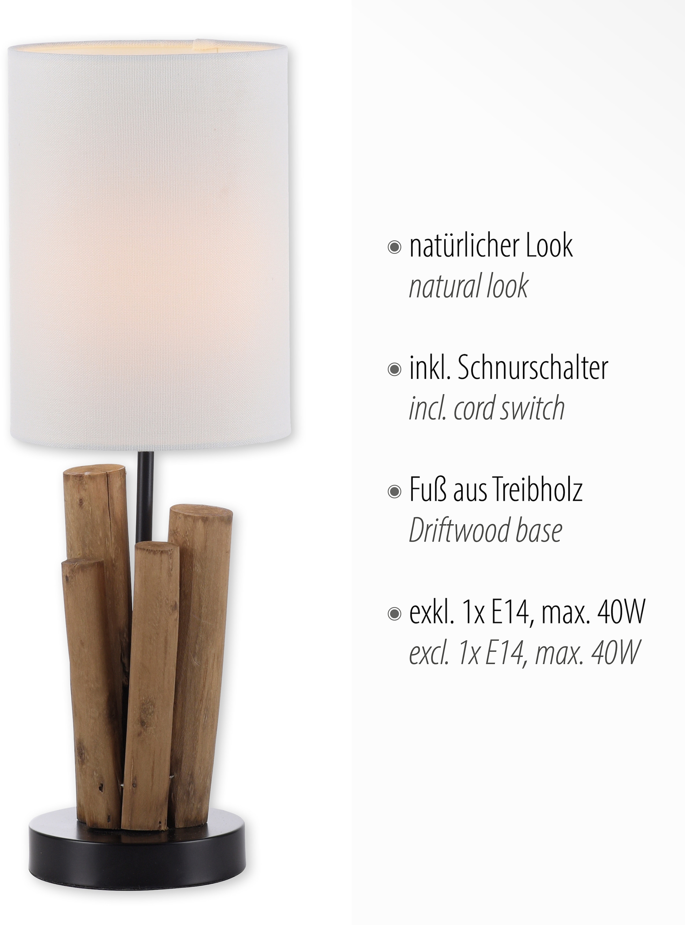 Tischleuchte »Horgau«, 1 flammig, Leuchtmittel E14 | Leuchtmittel wechselbar, Holz -...