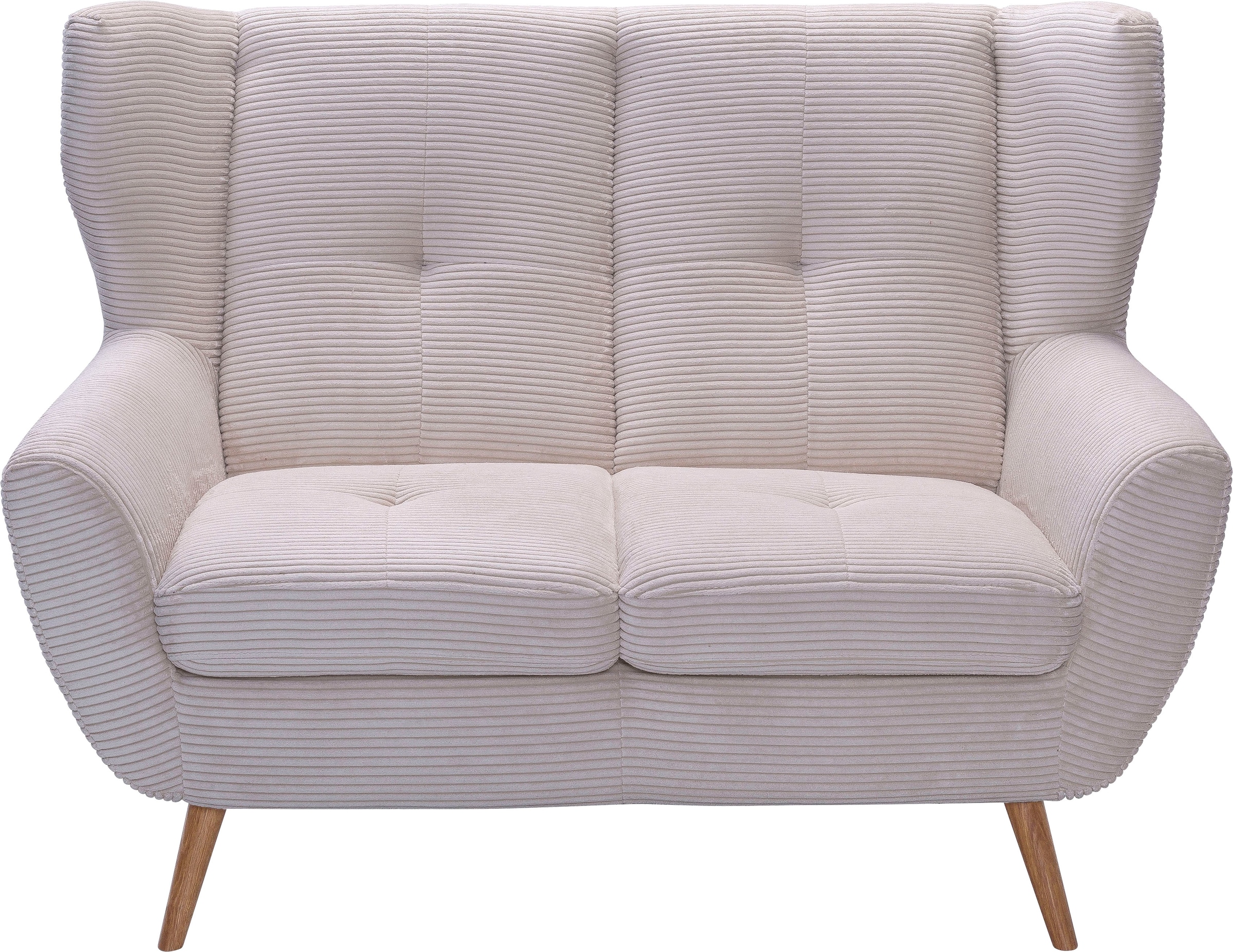 exxpo - sofa fashion 2-Sitzer »ALVESTA, Loungesofa, Küchensofa, hoher Sitzkomfort, Ohrenbackensofa«, gemütliche Rückenlehne, mit Knopfheftung und hohen Holzfüßen, in Cord
