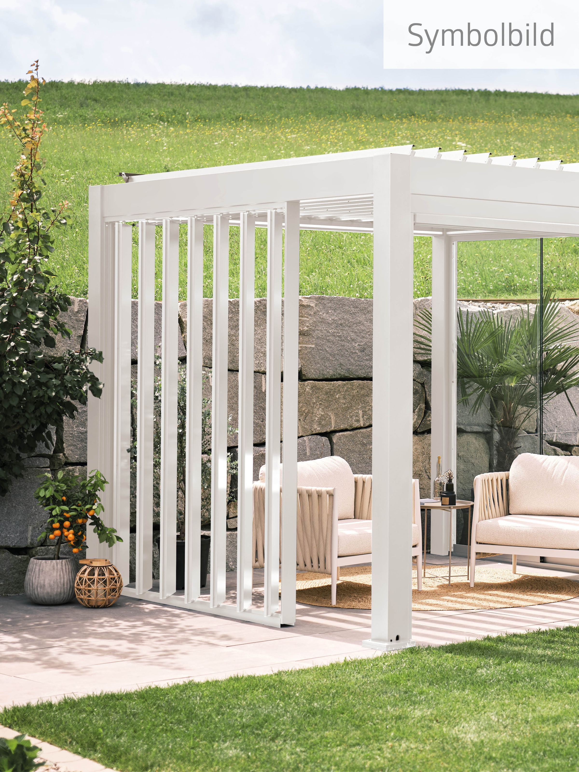 Biohort Pavillonseitenteil »2m für Pergola, verschiedene Farben« 192,6x 234,9 cm, Lamellenseitenwand mit Abschlussblende