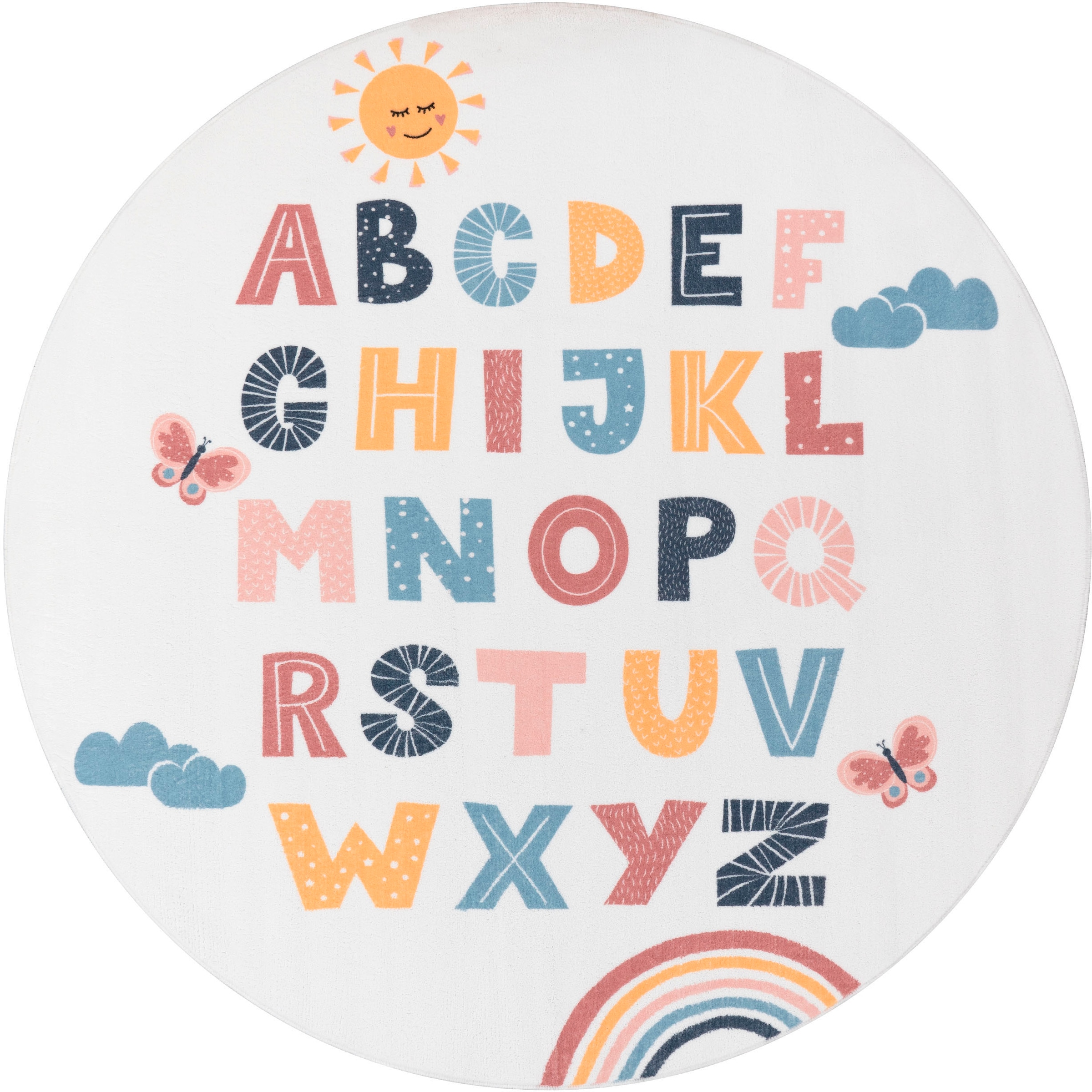 Paco Home Kinderteppich »Eliz 394«, rund, Kurzflor, Spielteppich, Motiv Alphabet & Regenbogen