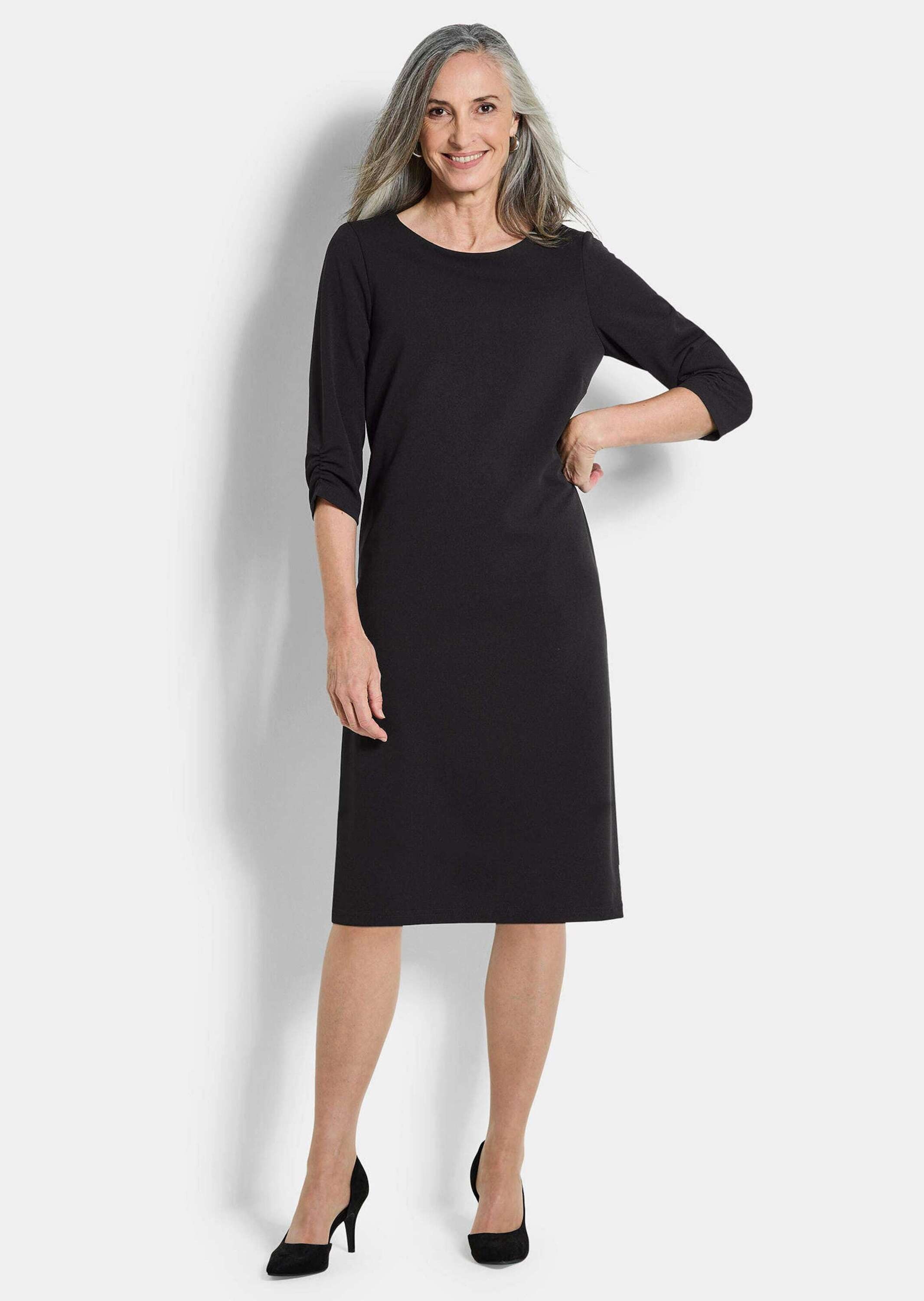 Etuikleid GOLDNER "Jerseykleid mit Krepp-Qualität", Damen, Gr. 50, N-Gr, schwarz, Obermaterial: 95% Polyester PES. 5% Elasthan EL., figurumspielend, Kleider Etuikleid, seitliche Nahttaschen 2