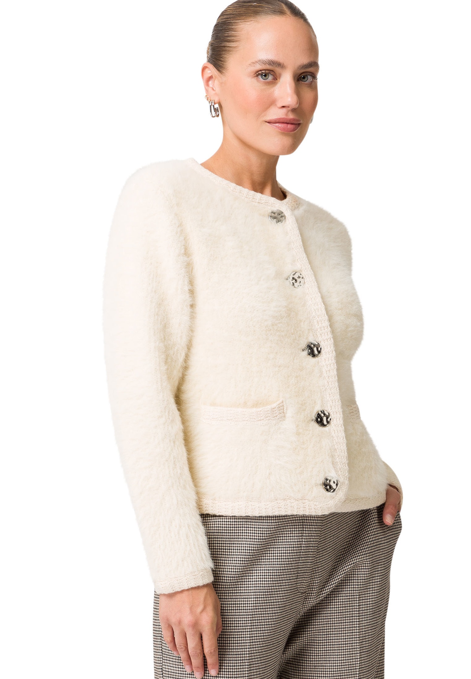 Zero Strickjacke »zero Teddy-Strickjacke mit Knopfleiste«, Knopfleiste