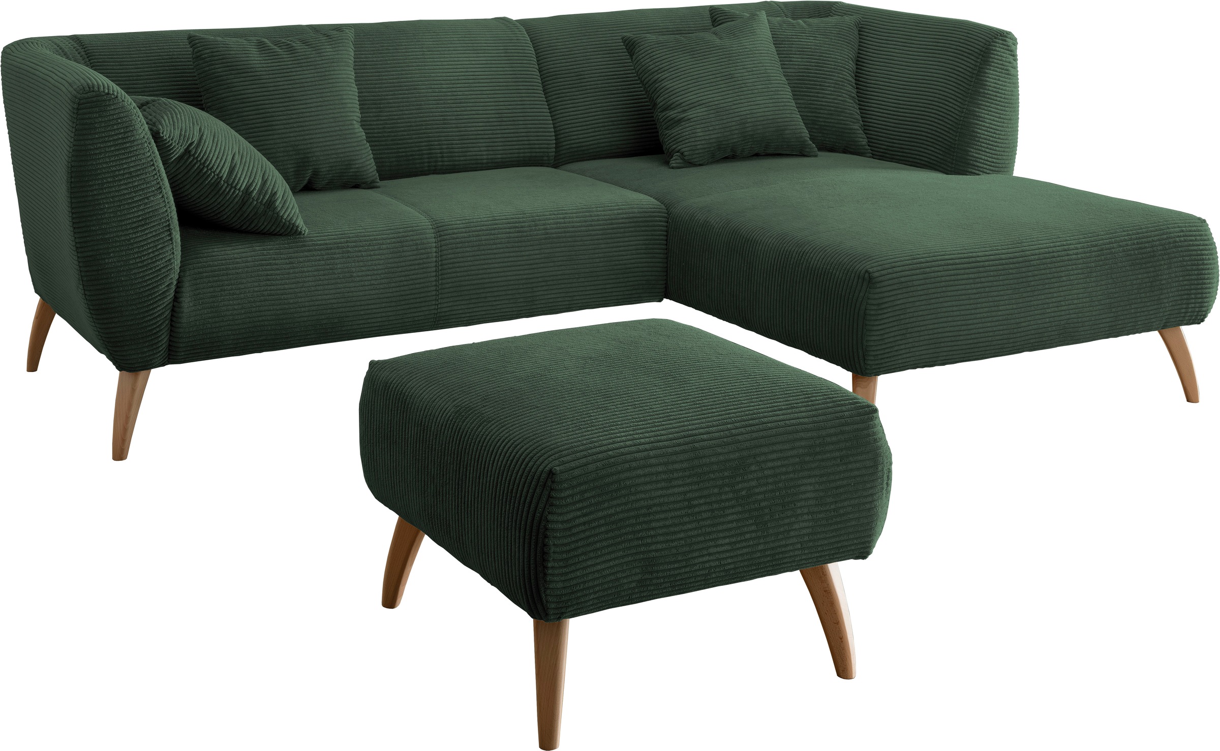 INOSIGN Ecksofa »Colori L-Form«, Holzfußfarbe wählbar, inkl. 4x Zierkissen