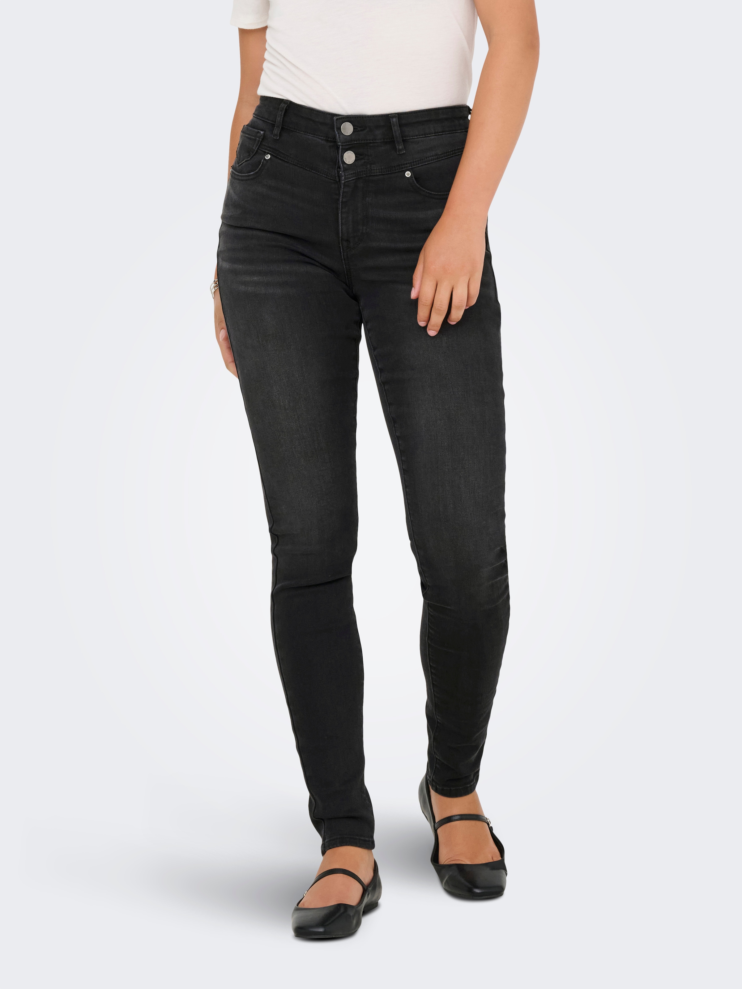 ONLY Skinny-fit-Jeans "ONLWAUW HW DOU BUT CUT SKINNY DNM EXT" Materialmix, skinny fit