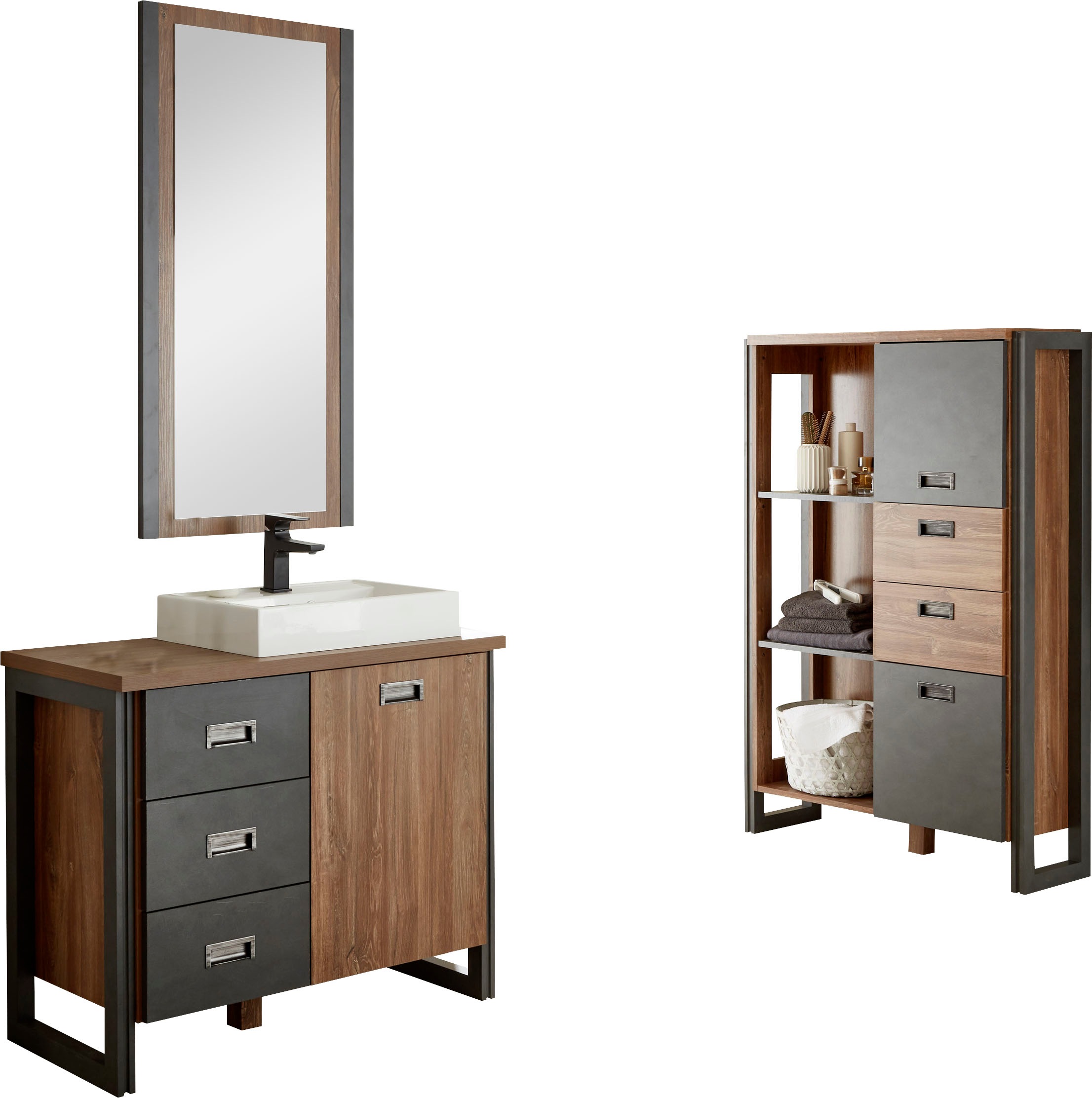 Home affaire Badmöbel-Set "Detroit, Bad im Industrialdesign, 3-teiliges Bad günstig online kaufen