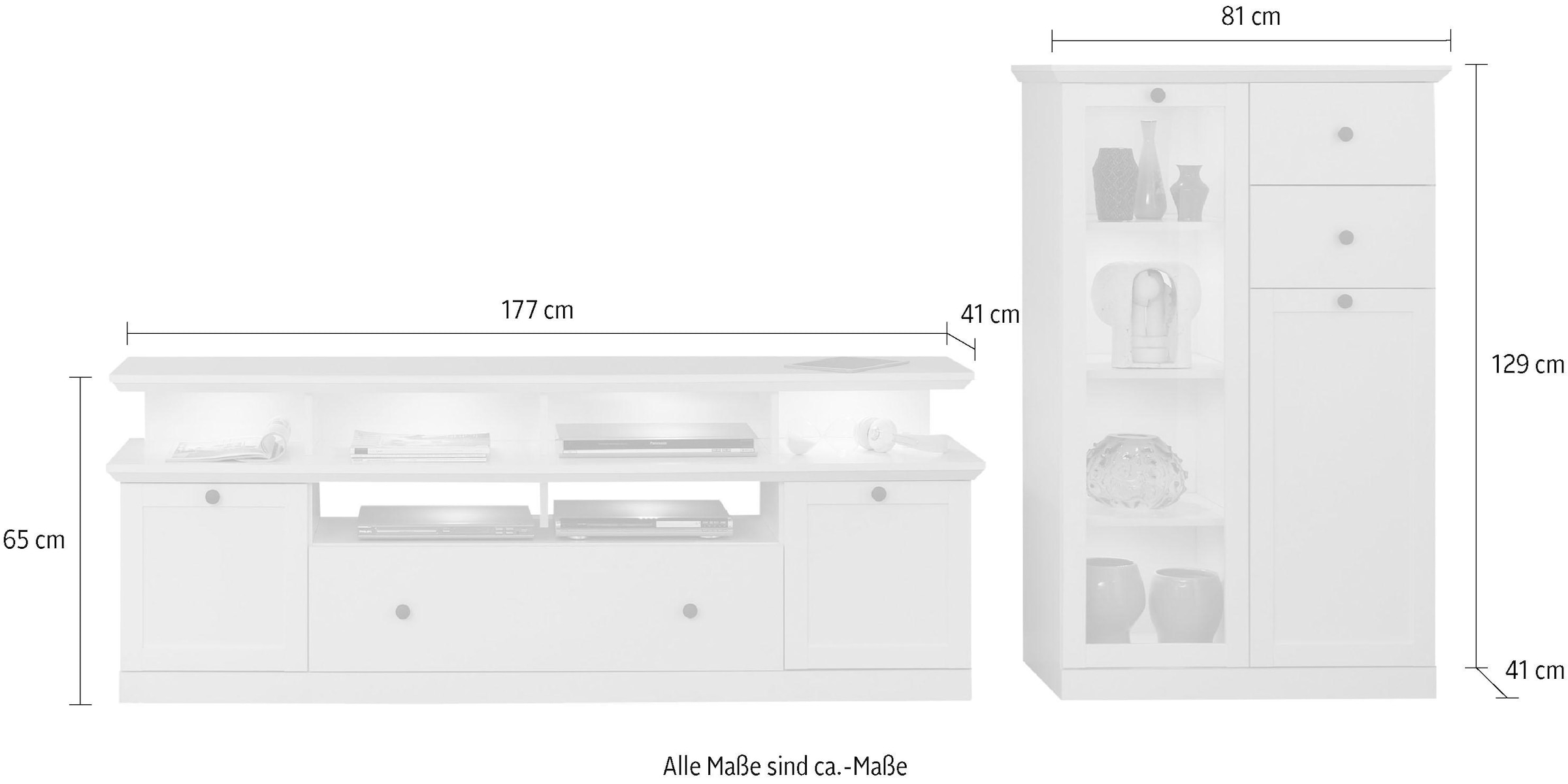 trendteam Wohnwand »Baxter«, Landhausstil, Beleuchtung mit 2 Vollauszug, (Set, zeitloser | BAUR optional St.)