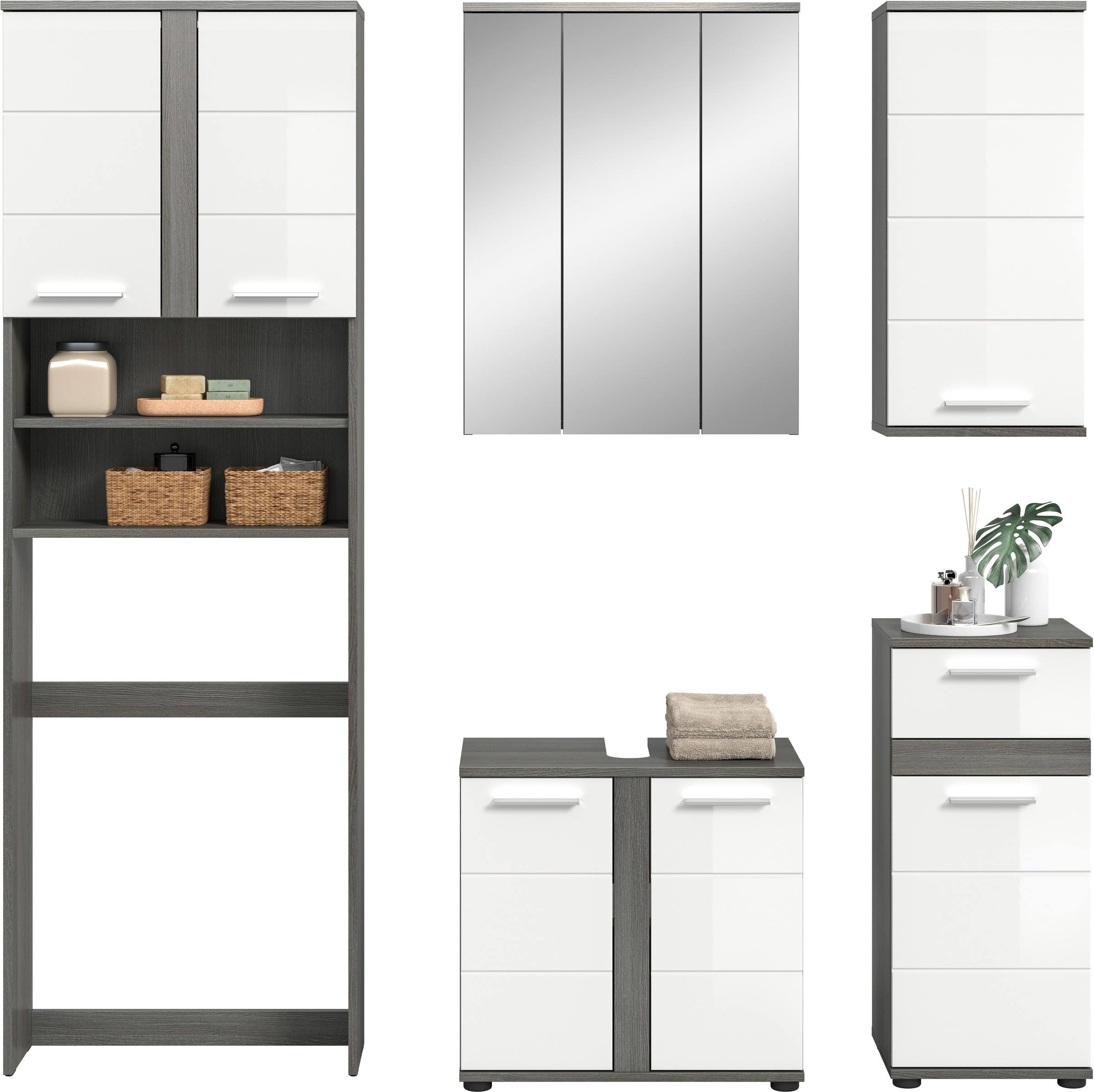 welltime Badmöbel-Set »LUCCA, 5-tlg. Badkombination, viel Stauraum, modernes Design« 5 Stk. tlg.