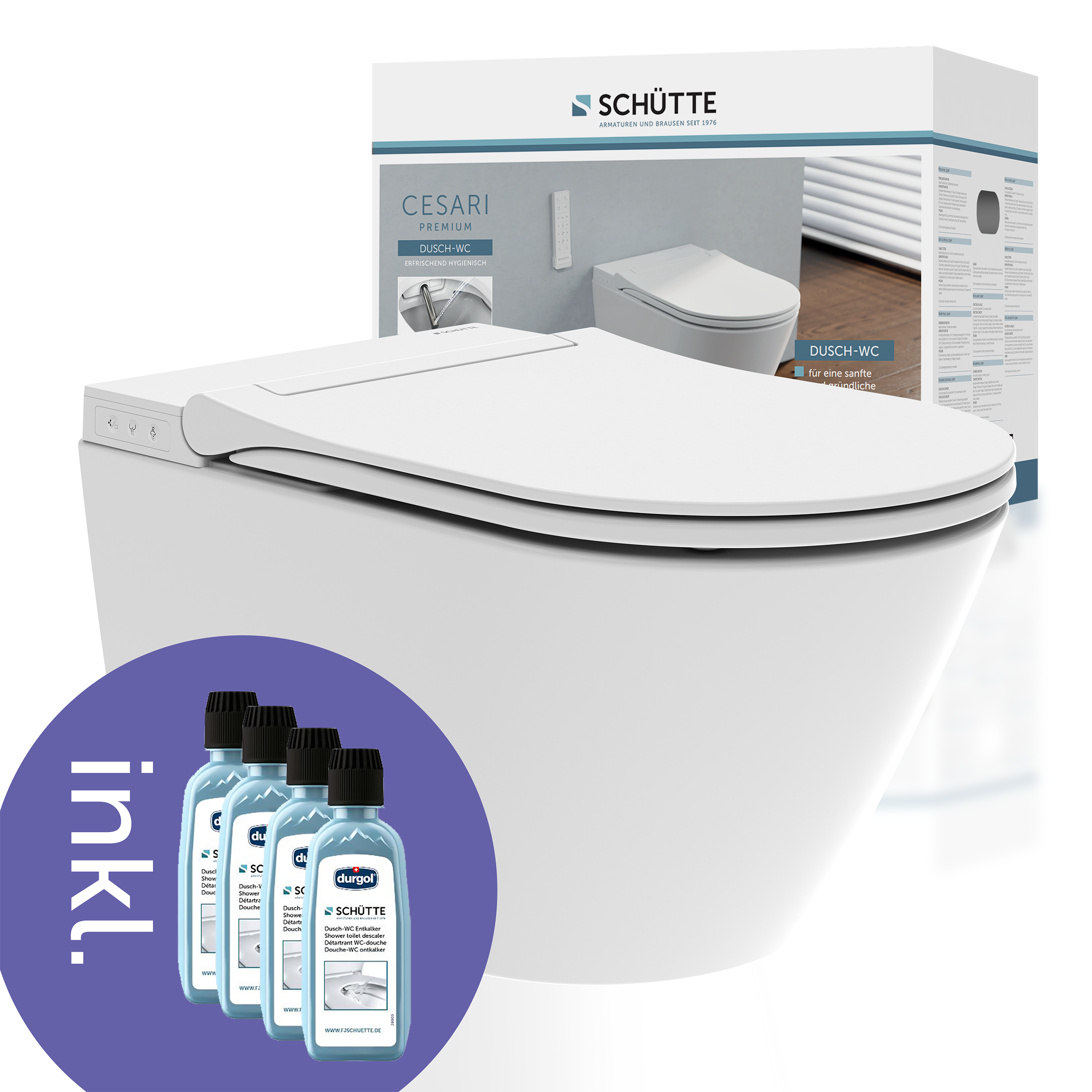 Schütte Dusch-WC "CESARI Premium" Komplett-Set, spülrandlos, Taharet WC