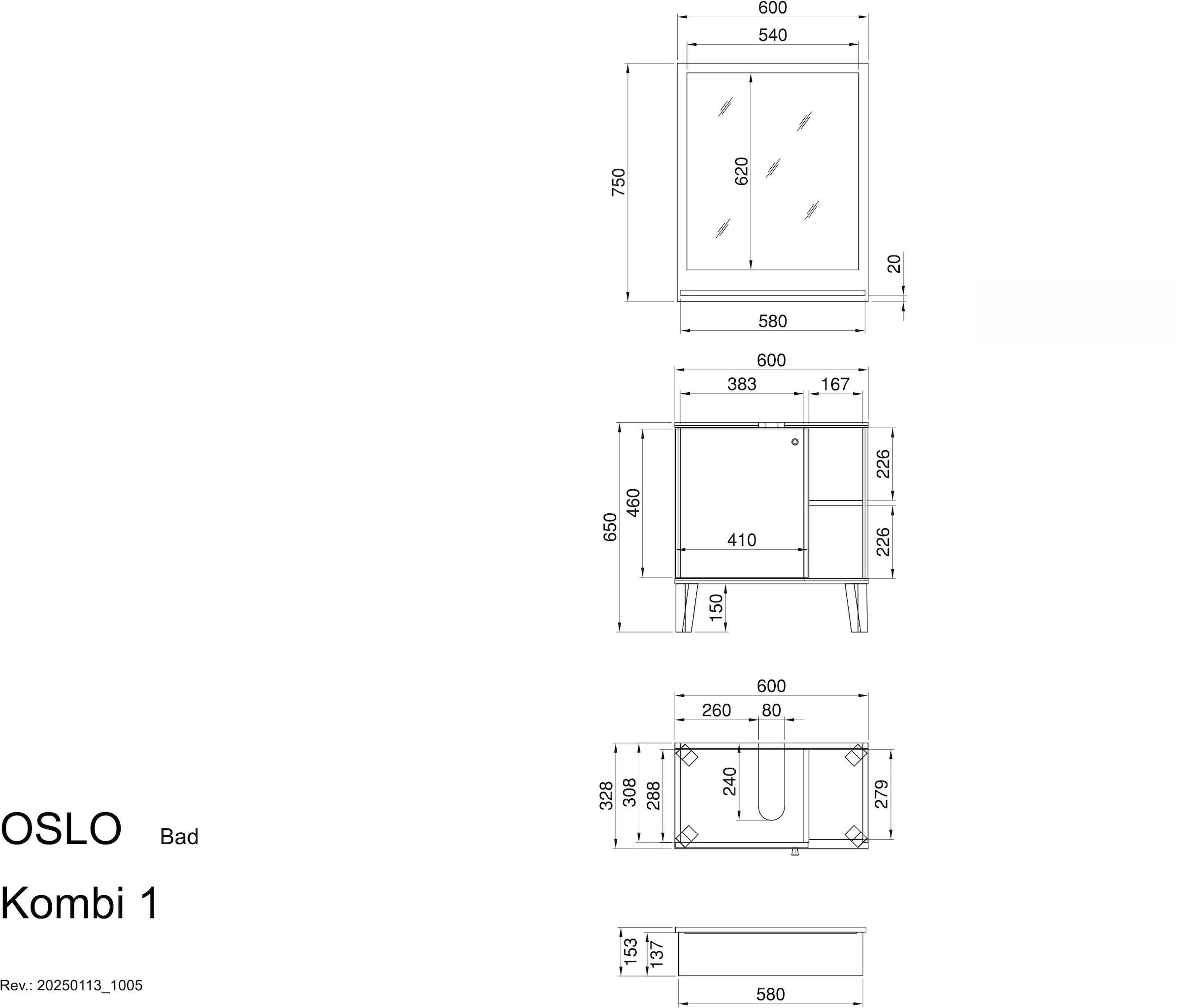 INOSIGN Badmöbel-Set »OSLO, Bad im skandinavischen Design«, (Set, 1 St.), Badschränke und Spiegel, in zwei Farben verfügbar, viel Stauraum