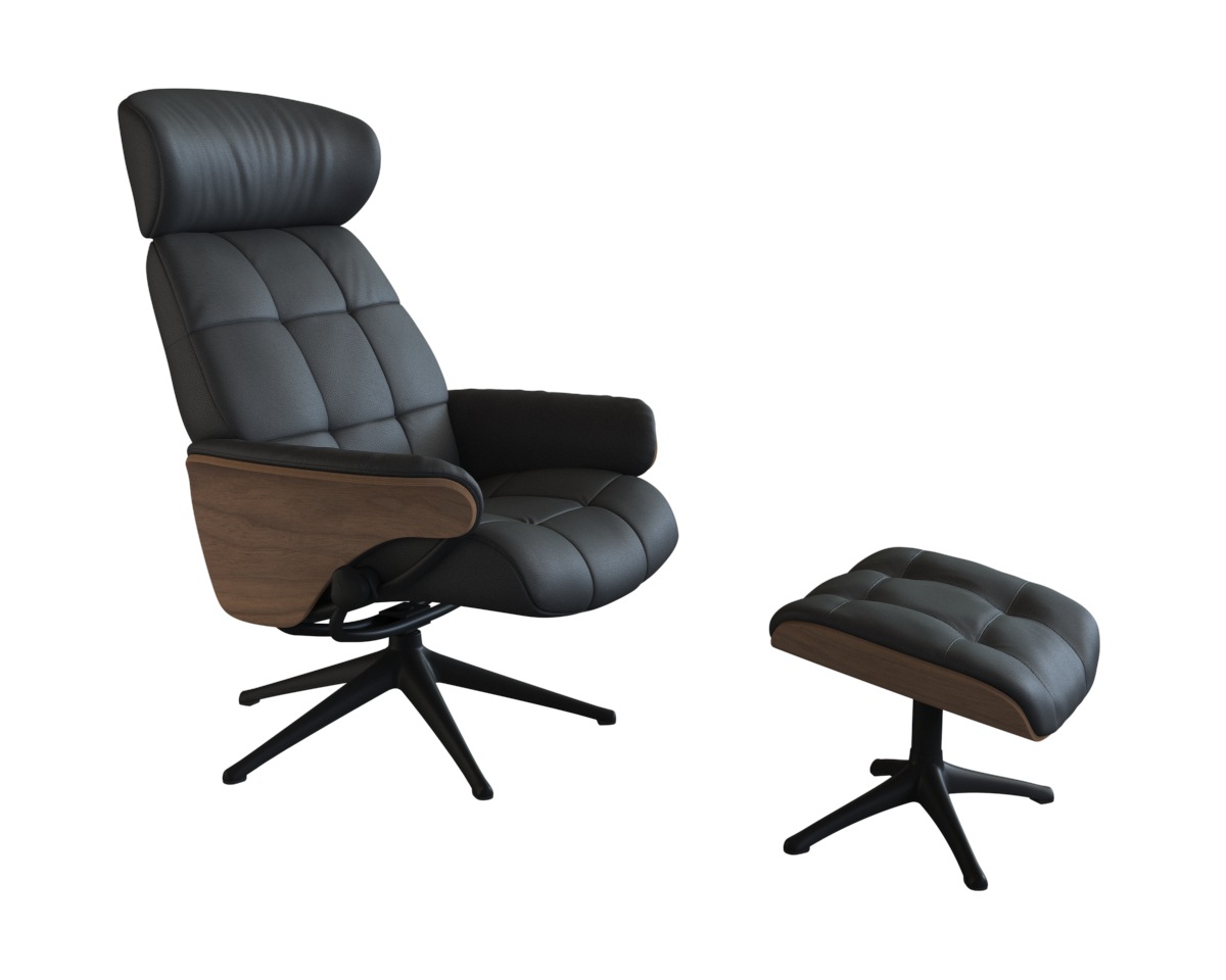 FLEXLUX Relaxsessel »Skagen Funktionsessel, Polstersessel, Armlehne, TV-Fernsehsessel«, Rücken- und Kopfteilverstellung, Fuß Schwarz, Armlehne Eiche, Drehbar