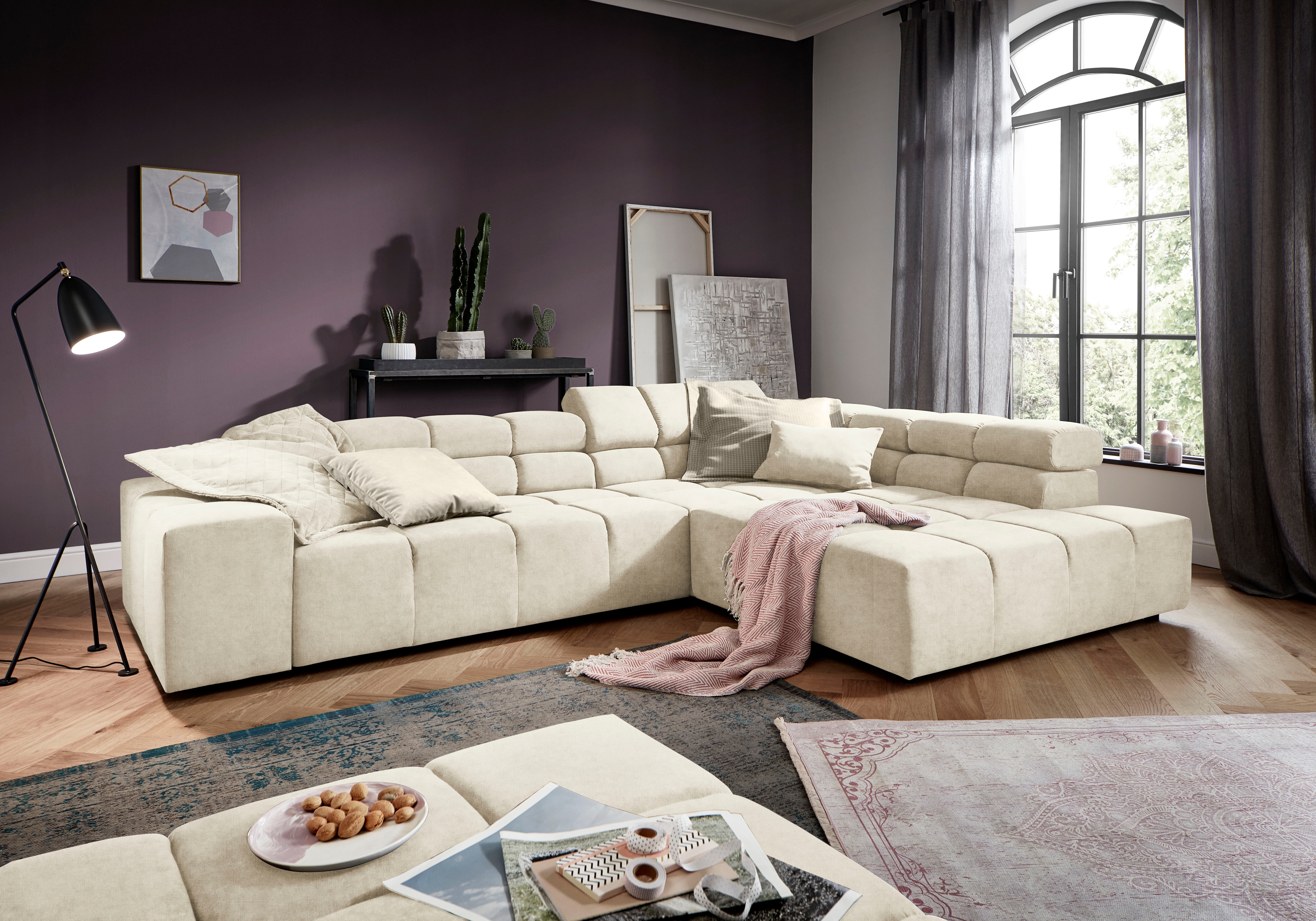 Home affaire Ecksofa "Ancona, Ecksofa, incl. Kopfteilverstellung, Breite 319 cm, L-Form" wahlweise motorische Sitztiefenverstellung, auch in Cord + Easy Care