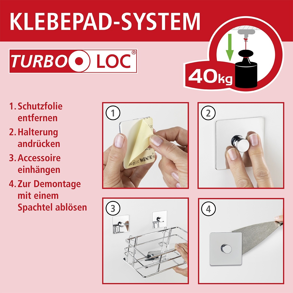 WENKO Ablageregal »Turbo-Loc® Gala«, aus pulverbeschichteter Flachstahl mit Kunststoffboden