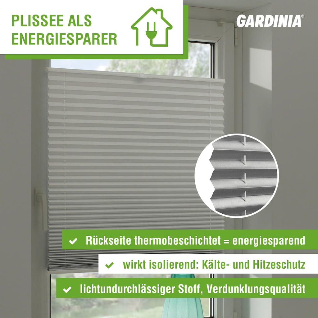 GARDINIA Plissee »Easyfix Thermo-Plissee mit 2 Bedienschienen Energiesparend«, verdunkelnd, energiesparend, ohne Bohren, verspannt, energiesparend, abdunkelnd mit Thermobeschichtung