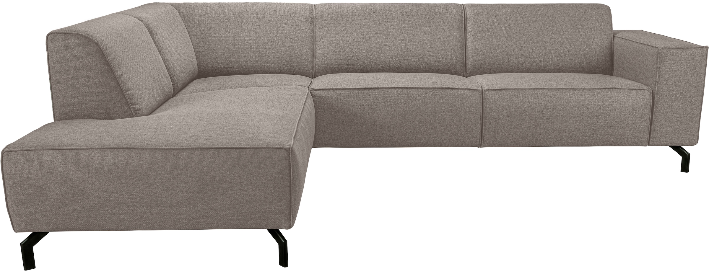 Places of Style Ecksofa »Lorcan, Breite 275 cm, weiches Sitzgefühl«, mit schwarzen Metallfüßen, Lederoptik und in weichem Strukturstoff