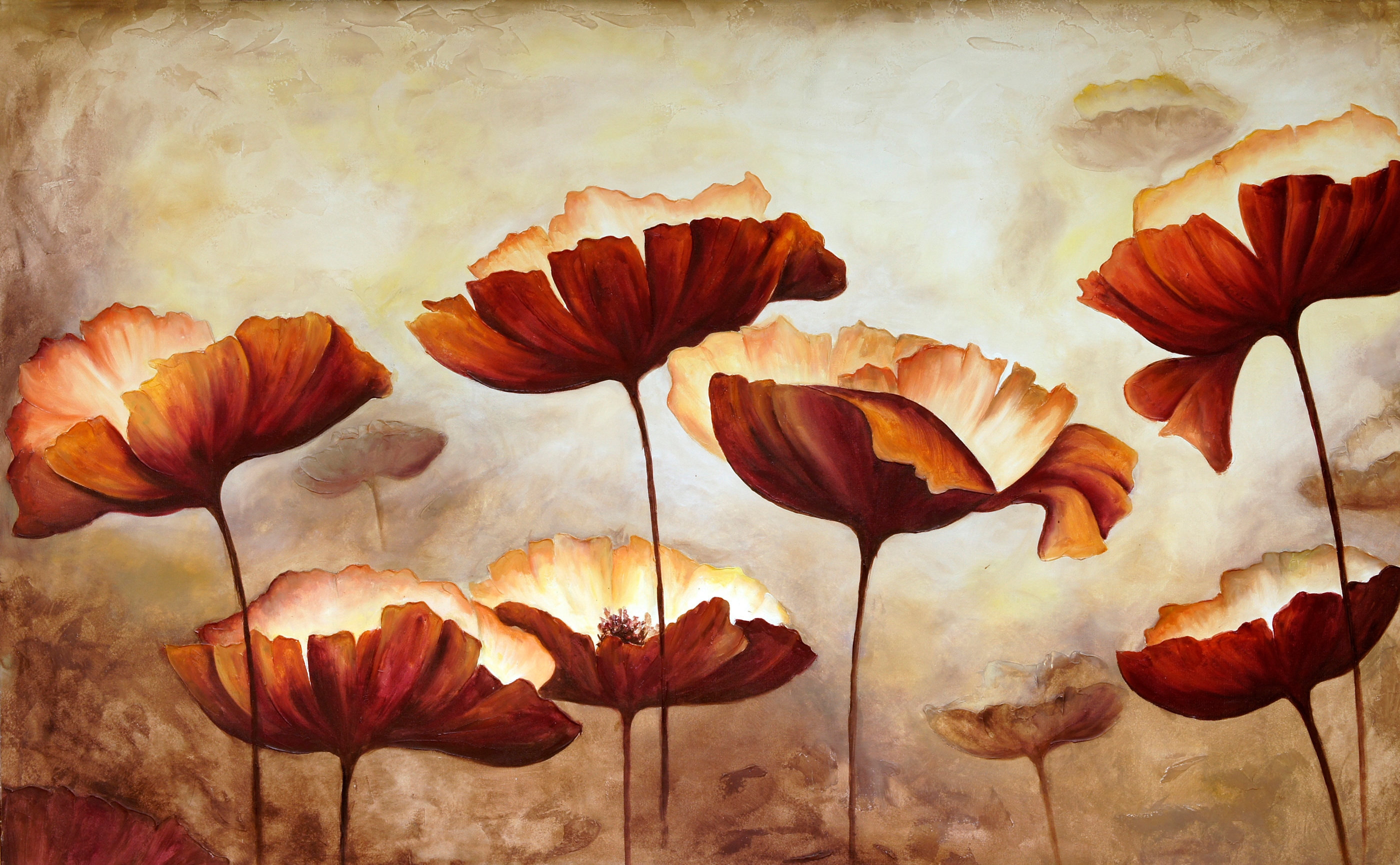 Papermoon Fototapete "MOHNBLUMEN-MALEREI RETRO VINTAGE BLUMEN DEKOR MUSTER"