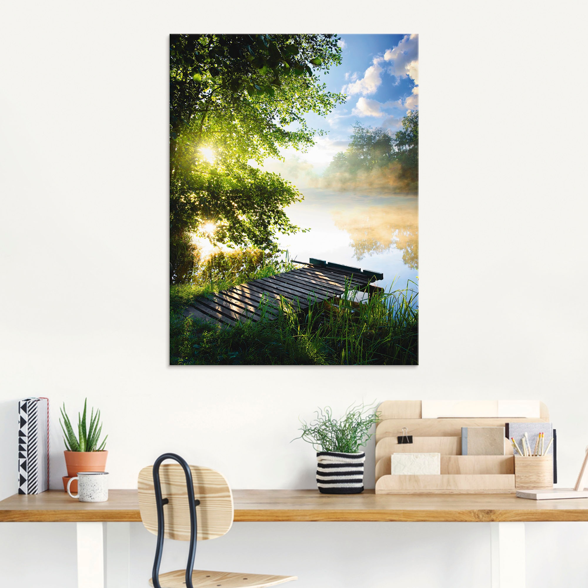 Thumbnail - Artland Glasbild "Angelsteg am Morgen" Gewässer 1 Stk. tlg. in verschiedenen Größen