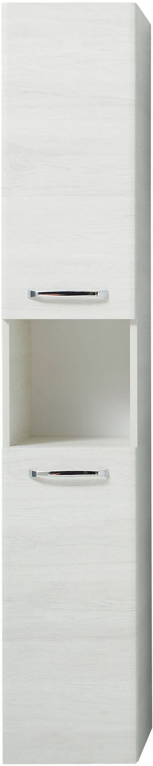 Saphir Badmöbel-Set »Quickset 936 4-teilig, Glaswaschtisch und LED-Spiegelschrank«, (Set, 4 St.), 2 Hochschränke, Eiche Weiß quer Nachbildung, inkl. Türdämpfer, 9 Türen