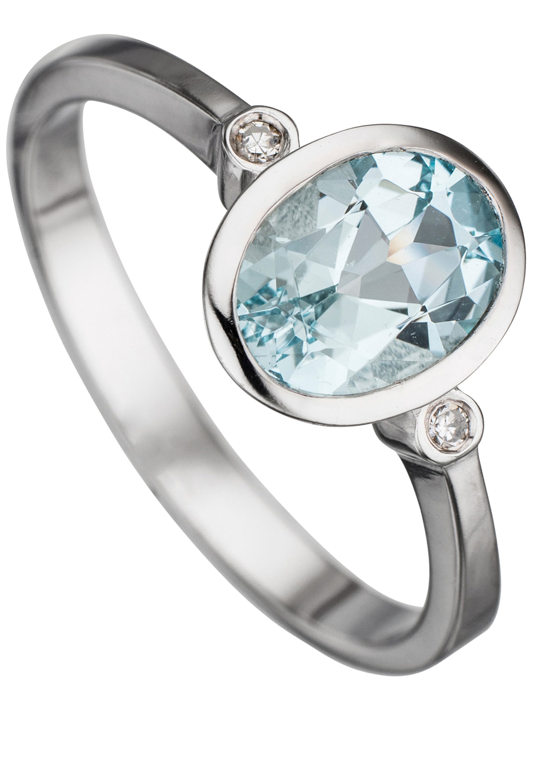 JOBO Diamantring »Ring mit Aquamarin und 2 Diamanten«, 585 Weißgold
