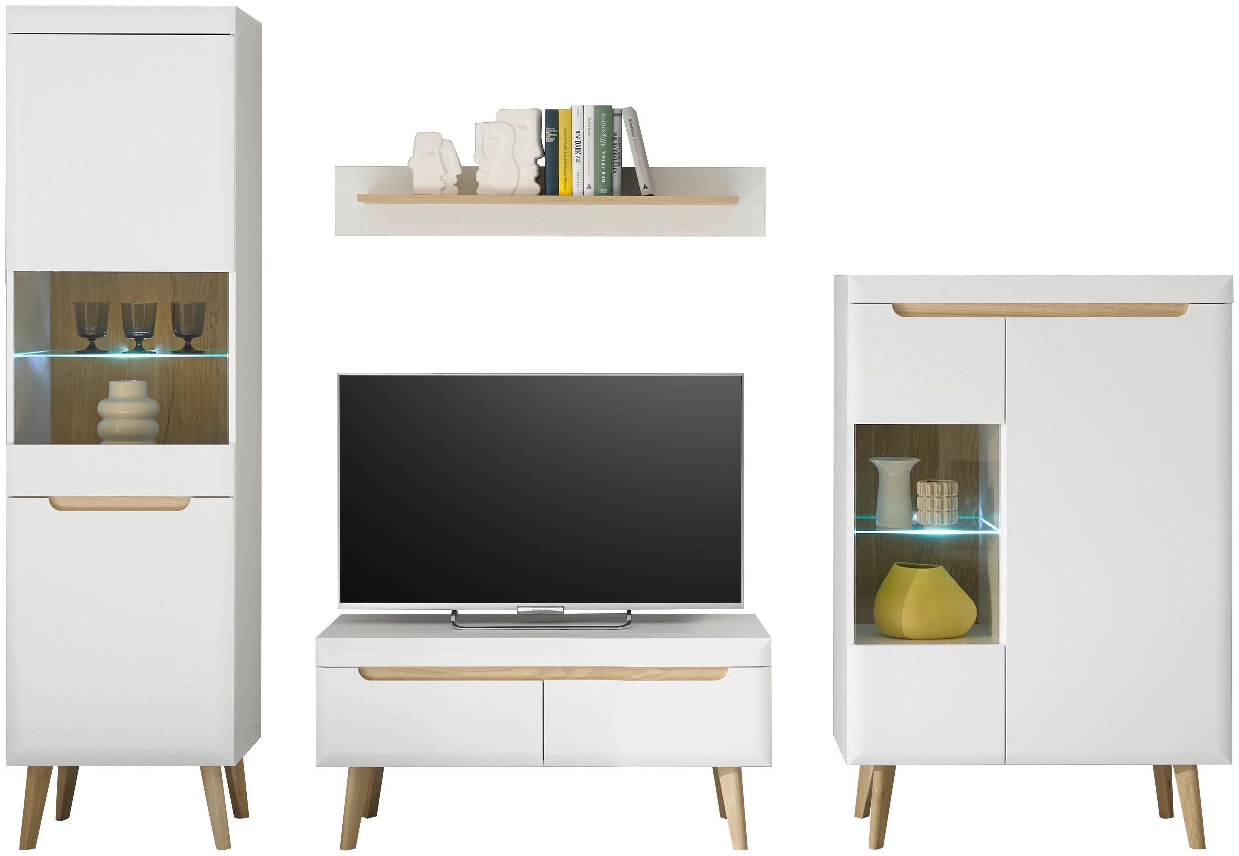 Thumbnail - INOSIGN Wohnwand "Torge, Anbauwand, Schrankwand, Mediawand, Wohnzimmer-Set" Set, 4 Stk. tlg. enthält 2 Vitrinen, 1 Lowbo...