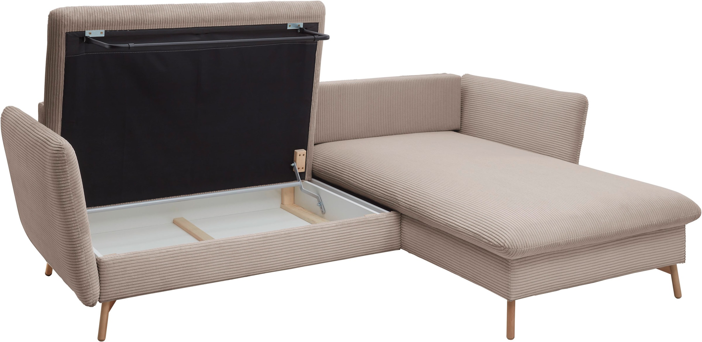 andas Ecksofa »MERLE, 258 cm, L-Form, traumhafter Cord,«, mit Bettfunktion und Bettkasten, Liegefläche 224 x 139