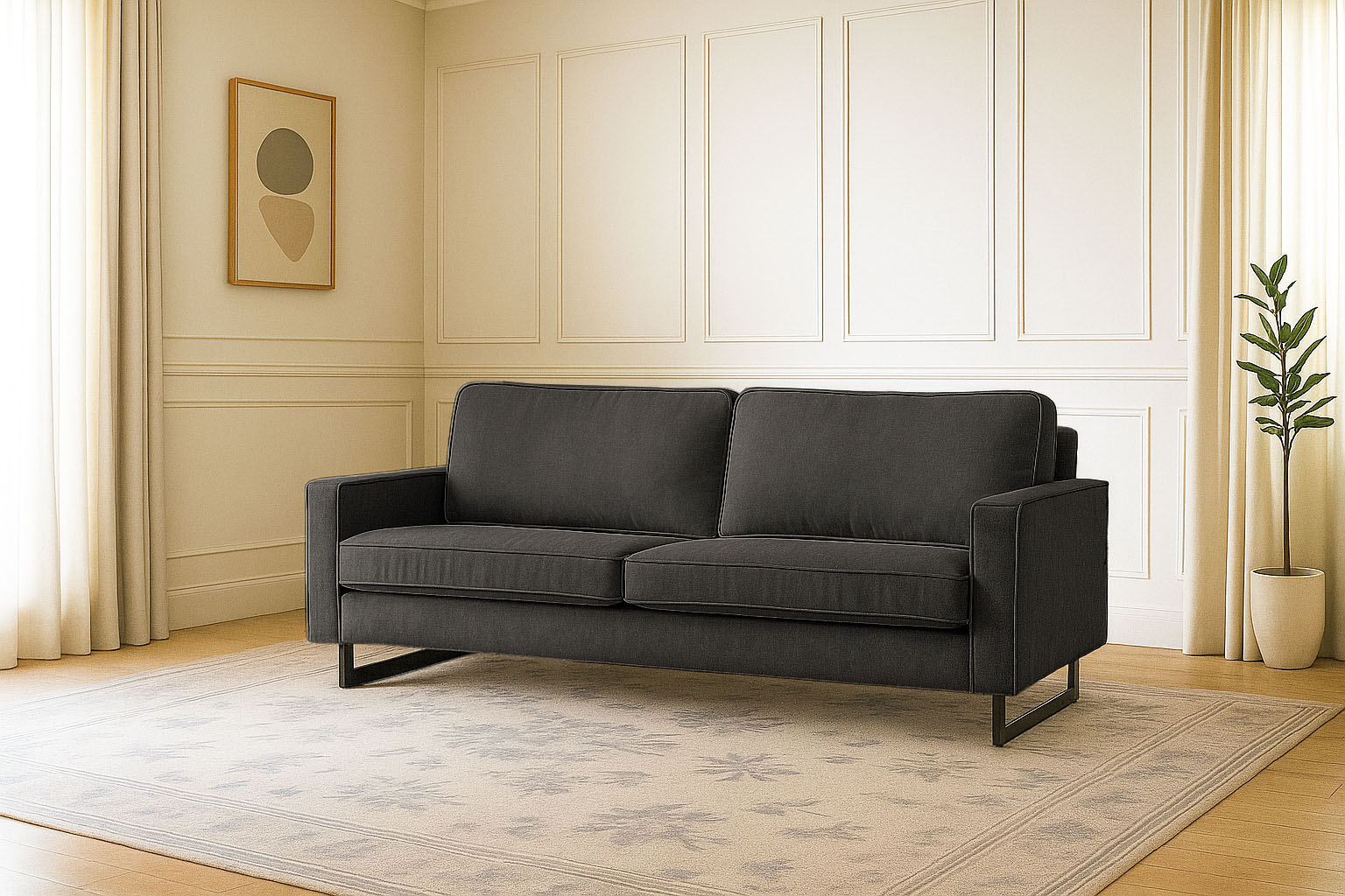 OTTO home 3-Sitzer "Pinto, 206 cm, Cord, Chenille, Lederoptik" mit Keder, schwarze Metallfüße, Wellenunterfederung