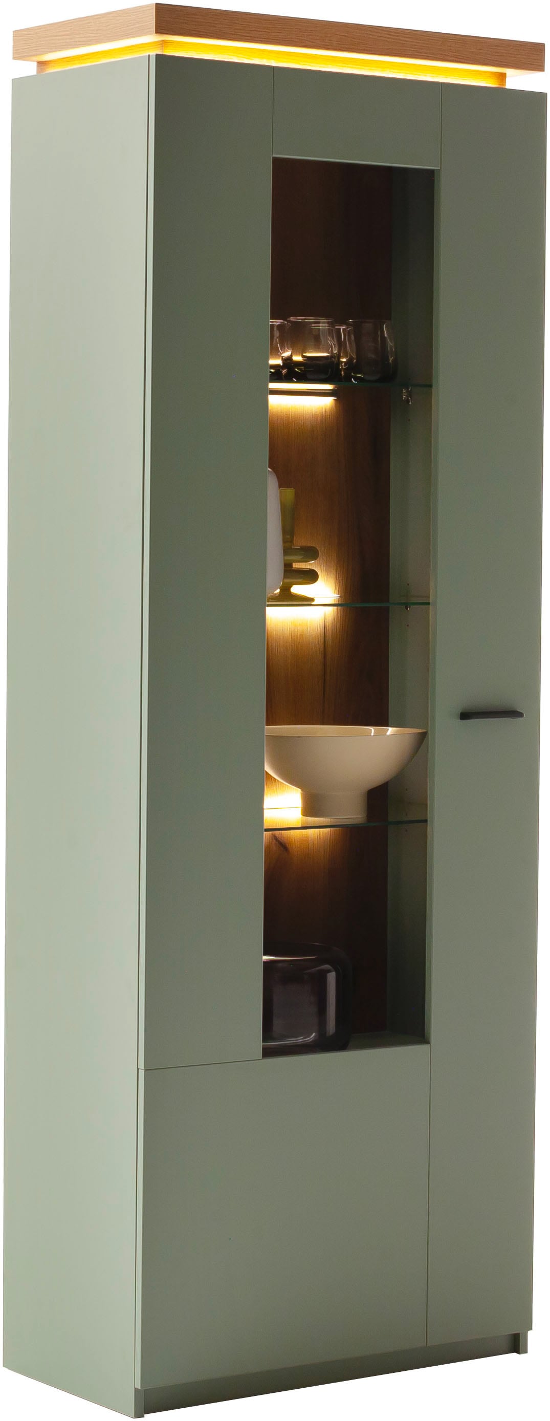 MCA furniture Vitrine »Moniz Vitrine«, (1 St.), Standvitrine, Hochschrank,Metallgriffe, Höhe 197 cm, 1 Tür