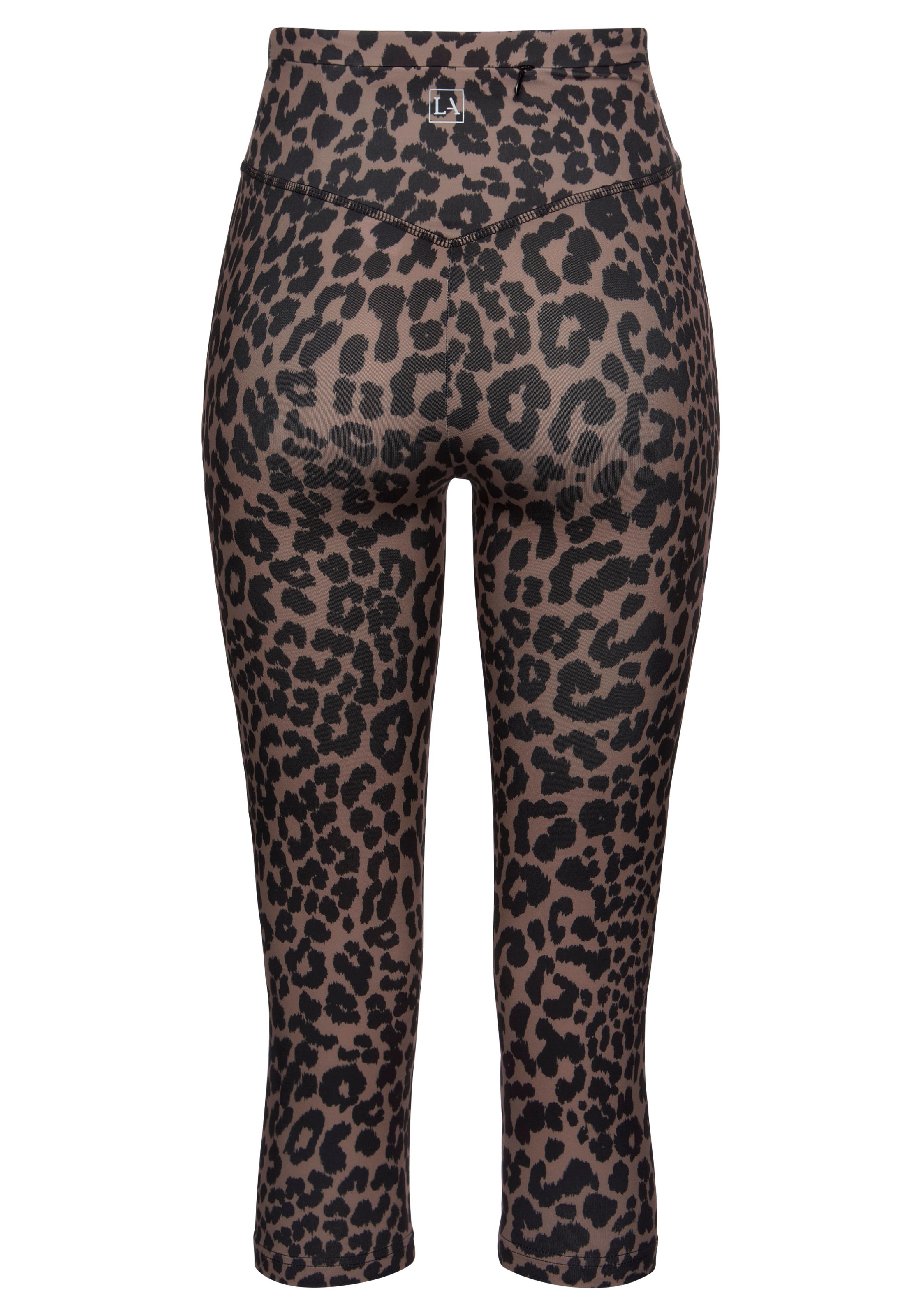Caprileggings LASCANA ACTIVE, Damen, Gr. 36/38, N-Gr, braun (nougat), Obermaterial: 79% Polyester, 21% Elasthan, bedruckt, figurbetont kniebedeckend, Hosen, mit allover Druck 3