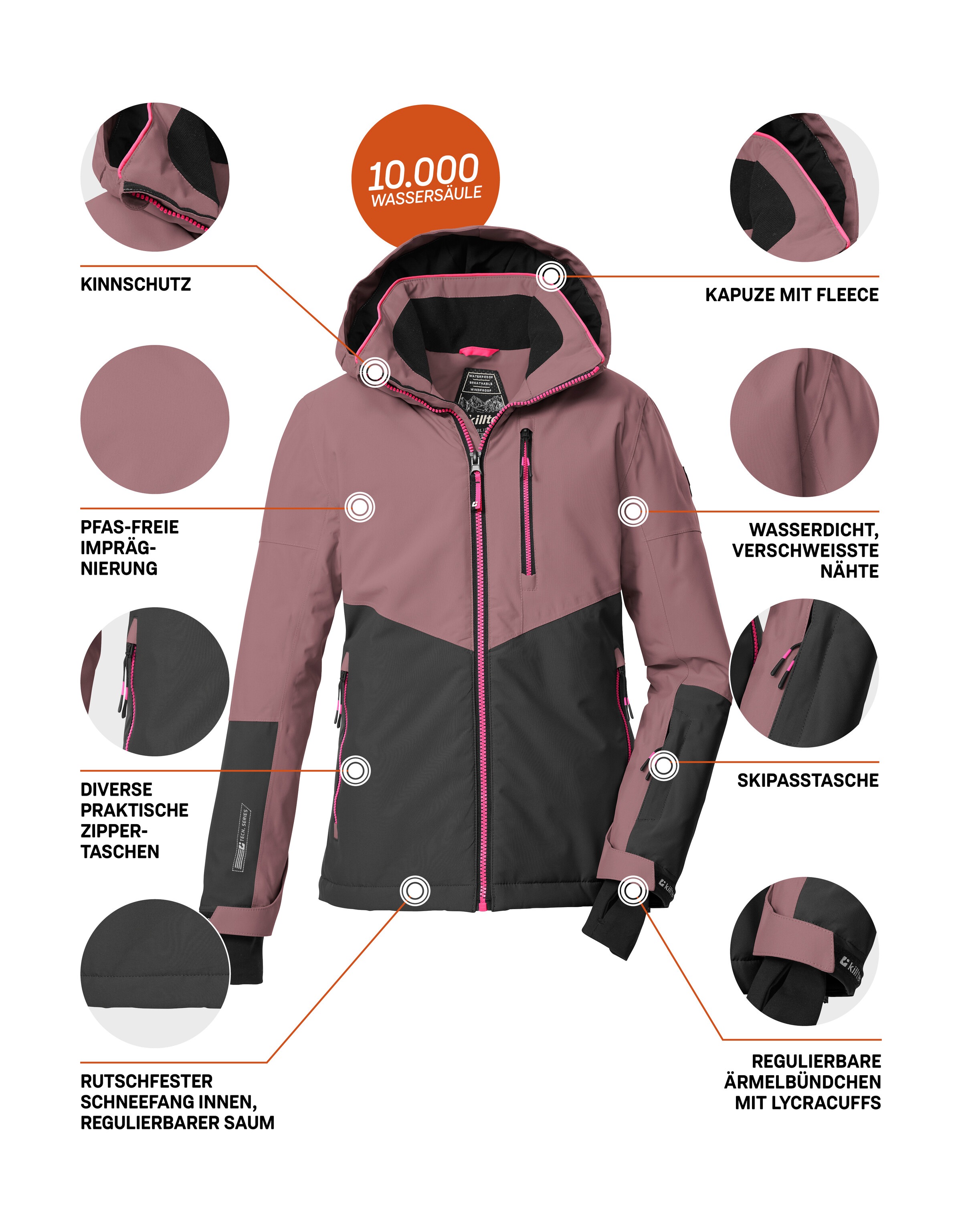Killtec Skijacke »KSW 207 GRLS SKI JCKT«, Wasserdichte, atmungsaktive Kinderjacke mit reflektierenden Details