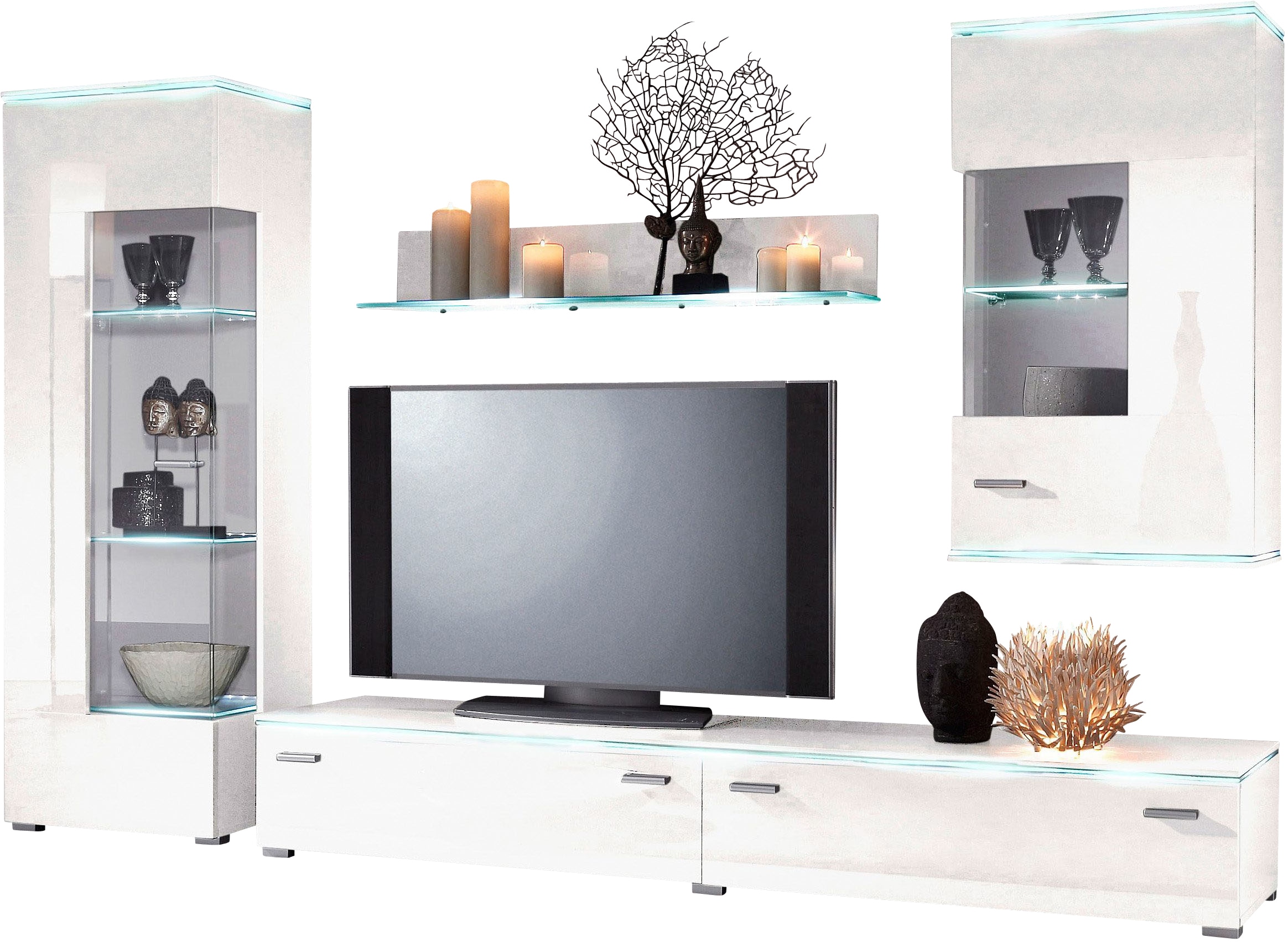Verglasung | kaufen BAUR Wohnwand mit 4-tlg) seitlicher online (Set,